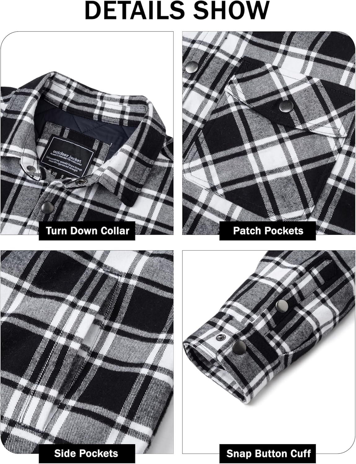 EKLENTSON Men's Flannel Shirt Jacket Quilted Lined Plaid Coats Warm Winter Jacket Thick Button Down Coat with 5 Pockets - Image 6