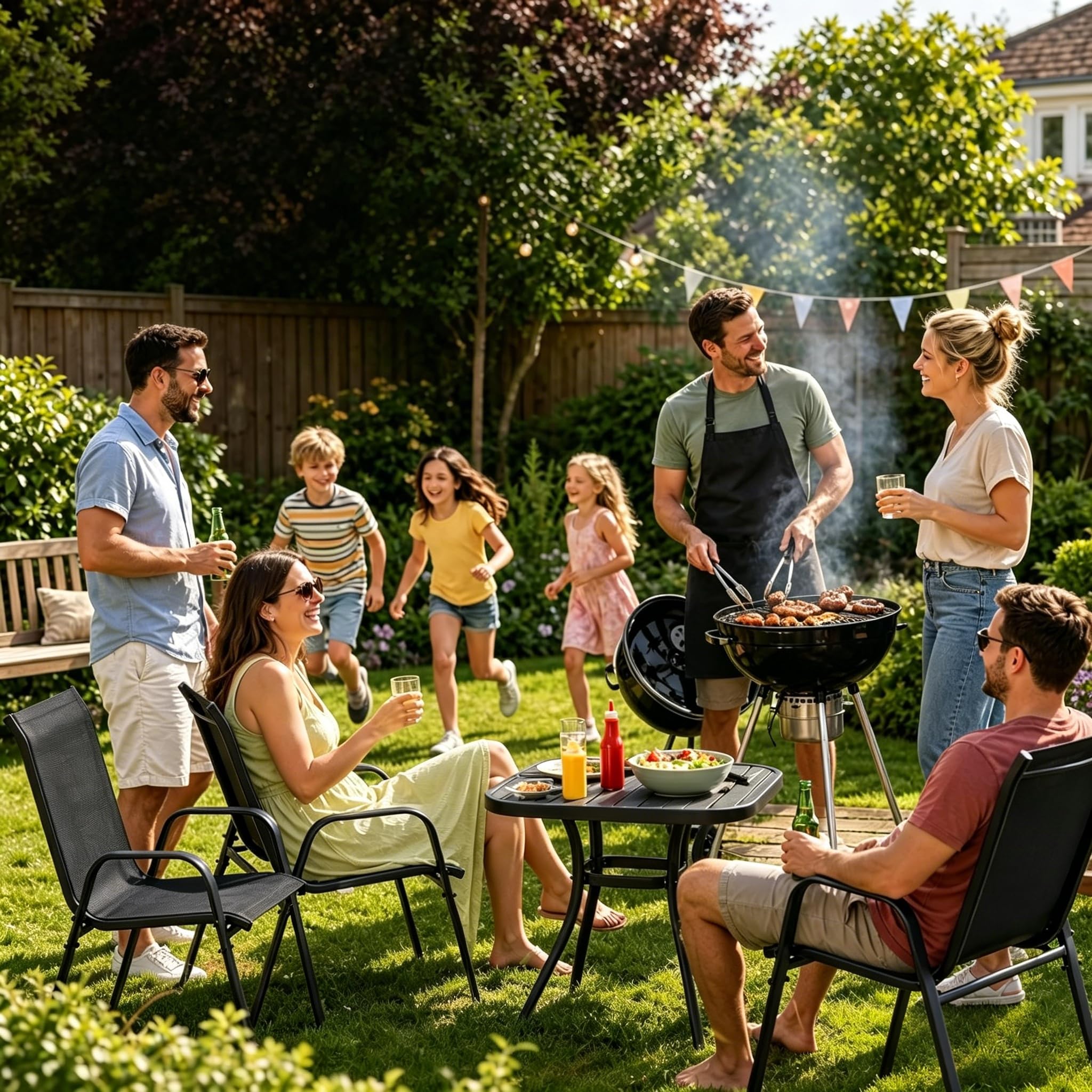 2026 Aufwertung Hochlehner 6er Set Gartenstühle wetterfest, Stapelbar Terrassenstühle Sitzgruppenstühle mit hoher Rückenlehne & atmungsaktivem Textilen, Ideal für Garten, Balkon, Terrasse und Camping