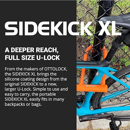 Miniatura 2 de OTTOLOCK Sidekick XL - Cerradura en U de tamaño completo, antirrobo, resistente, con llaves, revestimiento de silicona, accesorios para bicicleta,