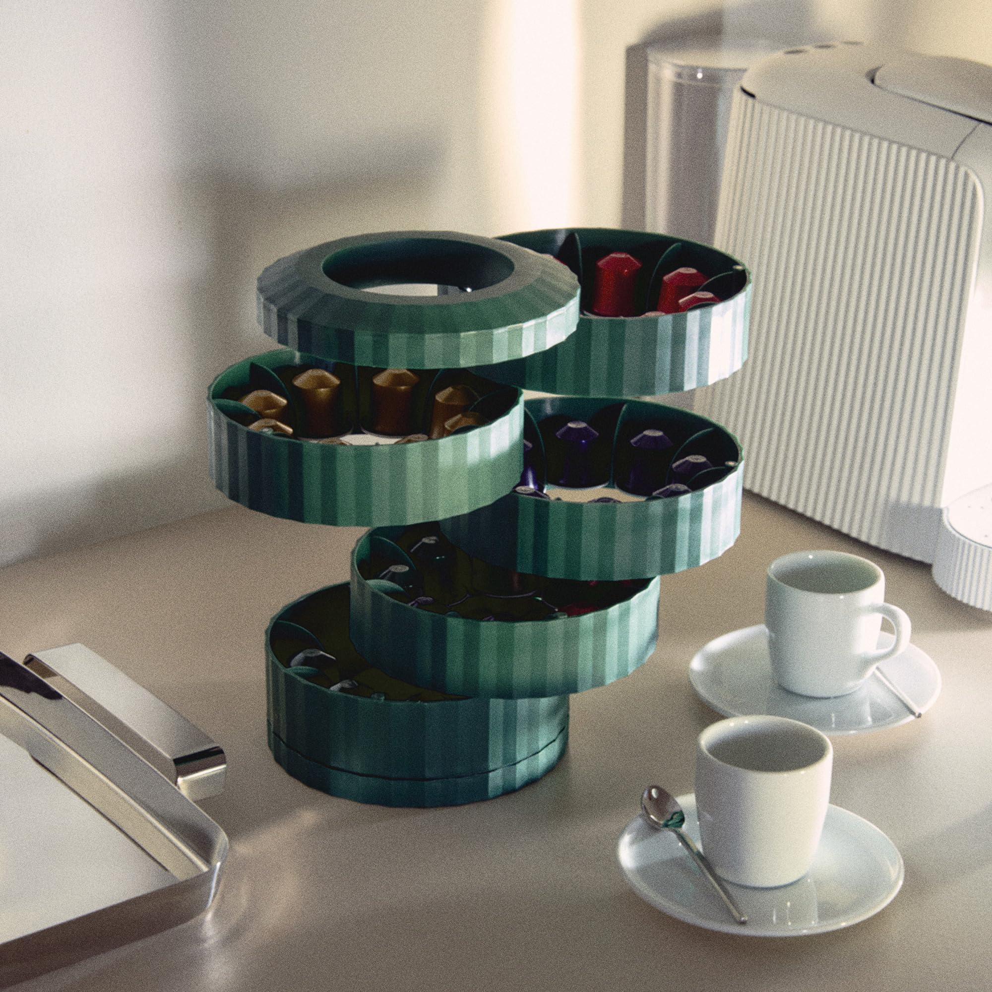 Alessi Plissé MDL19 GR - Contenitore Portacapsule Nespresso a 5 Piani Rotanti, in Resina Termoplastica, Verde