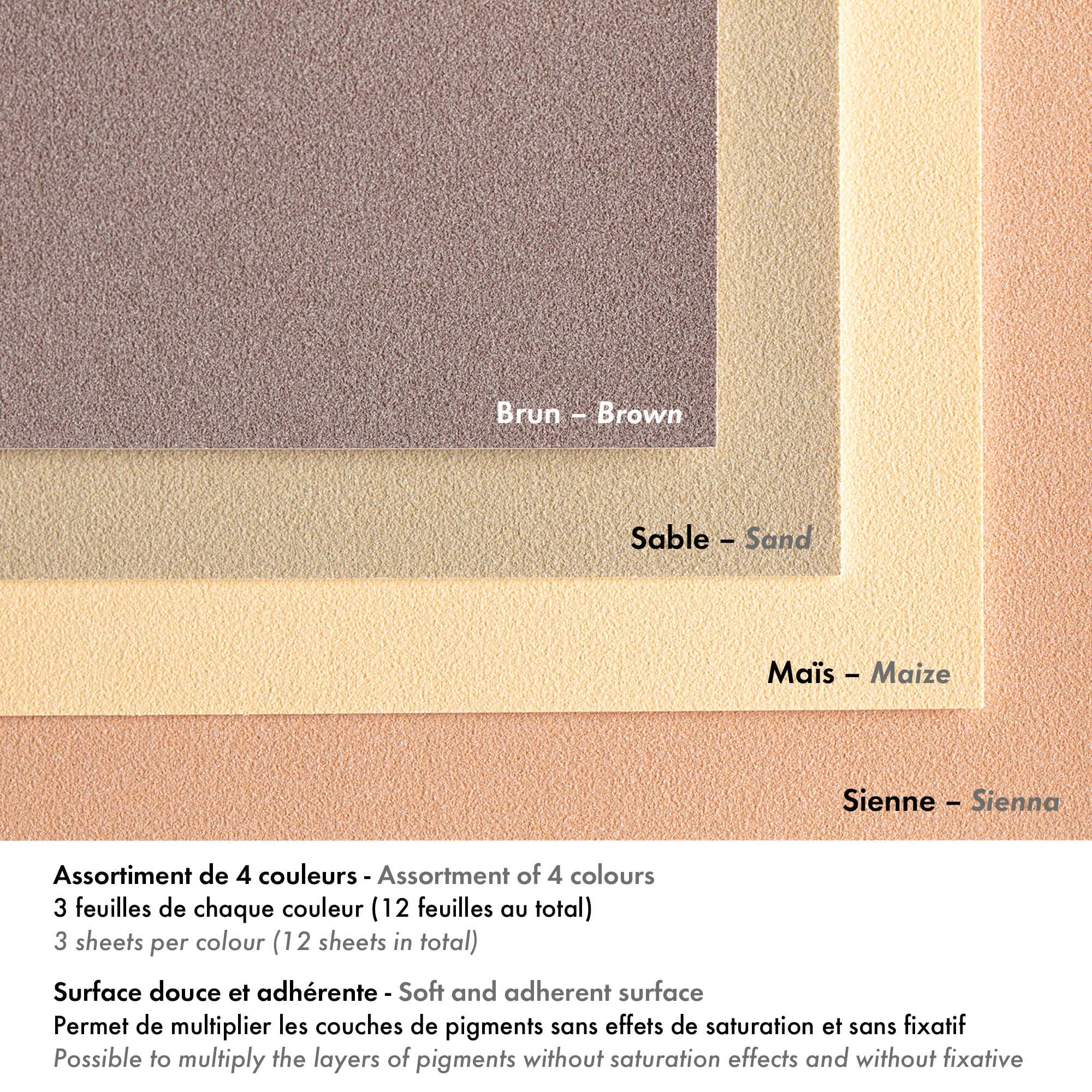 Clairefontaine 976062C - Zeichenblock PastelGrain Nu. 2, 30x40 cm, 12 Blatt, 360g, Pastellpapier mit intensiver Körnung, sortiert, 1 Block
