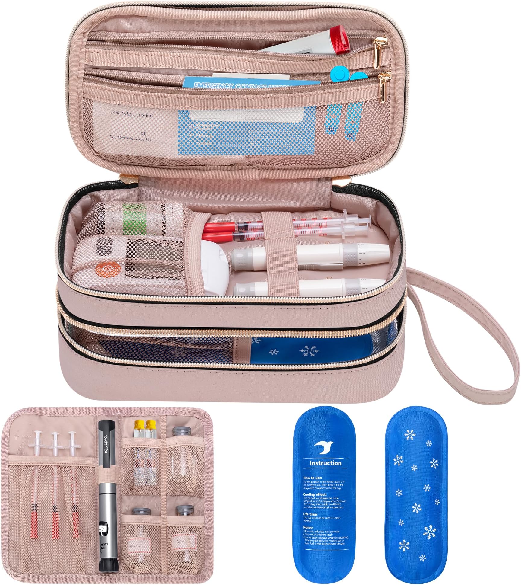 Yarwo Insulin Cooler Travel Case with 2 Ice Packs, Double