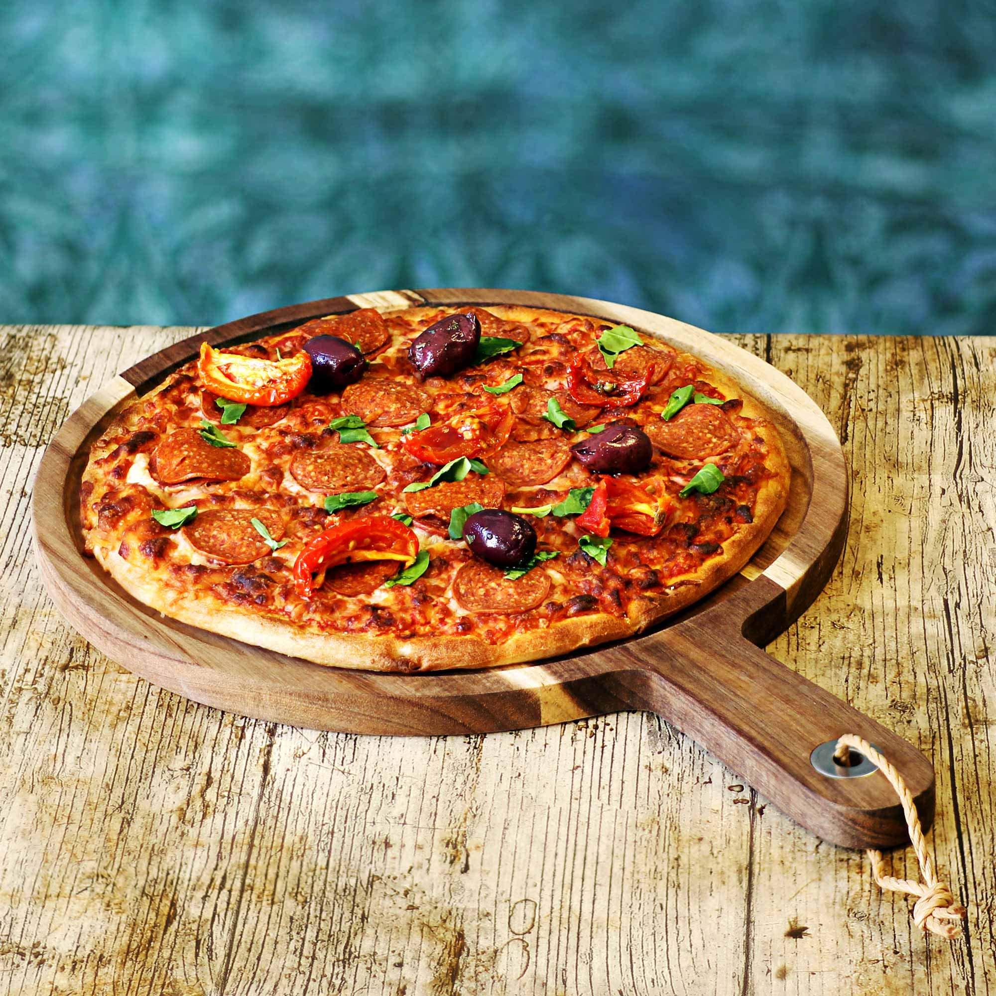 Dine@drinkstuff Acacia Wood Serving Board 28.5cm - Serving Platter, Pizza Board, Food Presentation