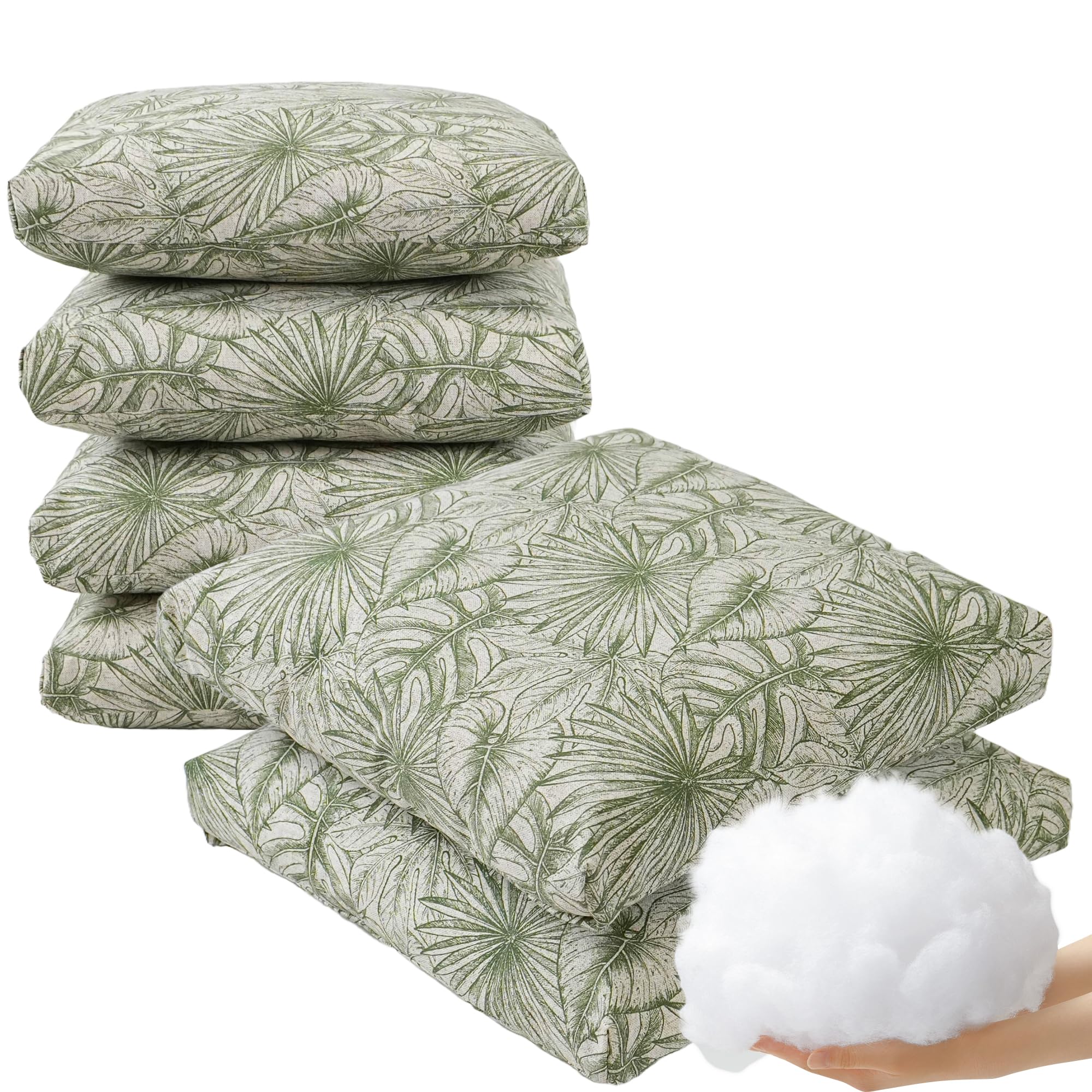 Viste tu hogar Pack 6 Cojines Silla Exterior 40x40cm, Tela Alta Densidad, 50% algodón 50% Poliéster, Impermeables, Resistentes UV Y Desgarro, Lazos De Sujeción,Hoja Gruesa Verde,Fabricado En España