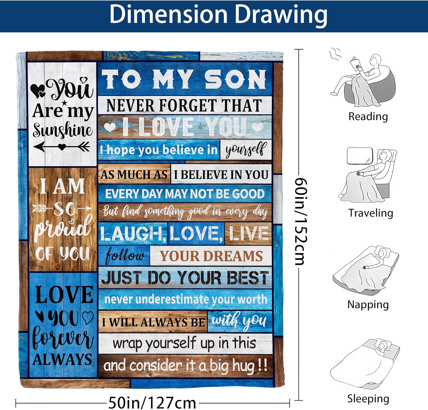 Gifts for Son Blanket 60"X 50" Son Birthday Gifts from Mom Dad, to My Son Gifts Fleece Soft Throw Blankets, Gifts Ideas for Adult Son Wedding Graduation (Blue, 50 x 60 Inch) - Image 6