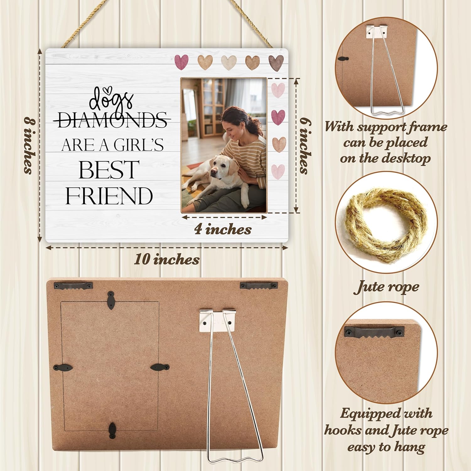 Pet Lover Picture Frame, Best Dog Gifts, Dogs Are a Girl’s Best Friends, 4x6 Inch Wooden Bedroom Tabletop Decorations Dog Friendship Memories -D05 - Image 2