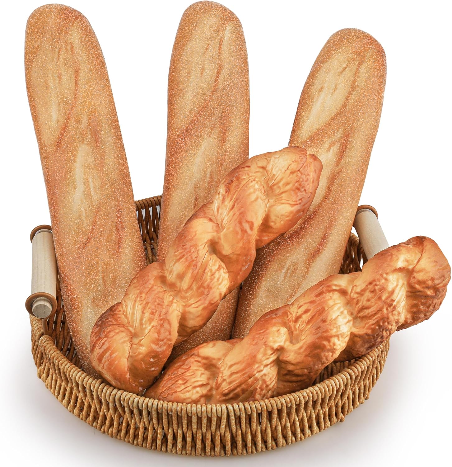 5pcs Fake Bread Set Artificial French Bread for Display Faux Loaves Food Decoration Realistic Twist Baguette Loaf Simulation Long Dessert Photography Prop Breadsticks Model Shop Barley French Bread Set 5pcs