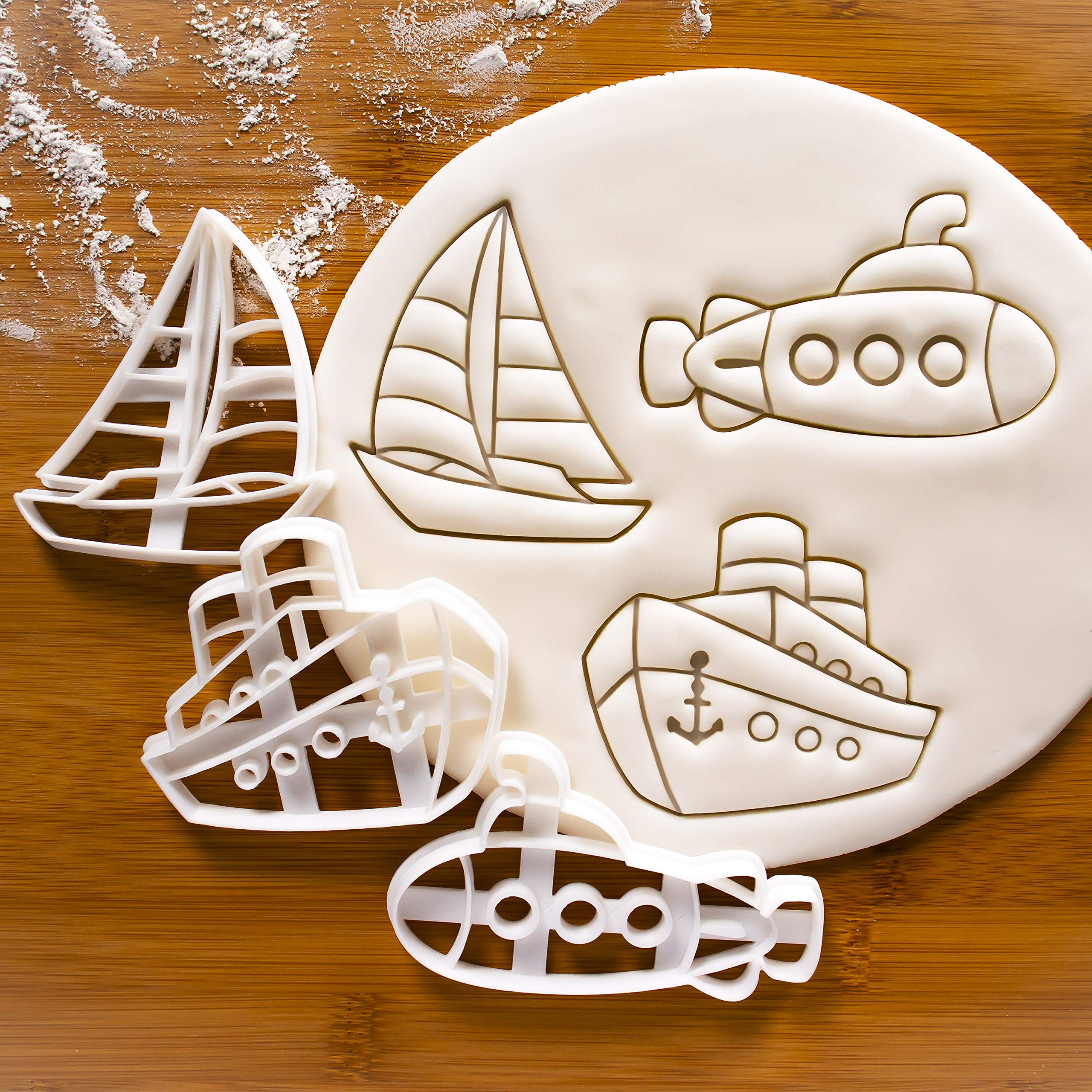 BAKERLOGY Set of 3 Marine Transport Cookie Cutters (Designs: Ferry, Submarine and Sailboat) - Image 2