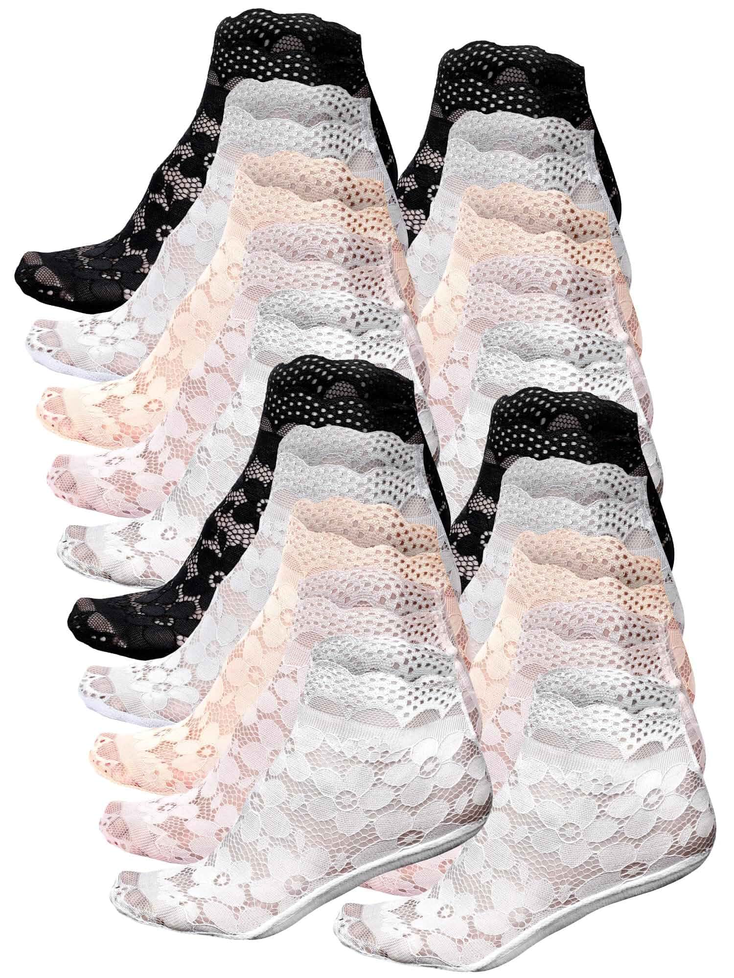 Fourluoo 10 Pairs Lace Ankle Socks for Women, No Show Non-slip, Cotton & Lace Low Cut No Show, Fits Us 5-10, Breathable & Lightweight, for Loafers Flats Heels