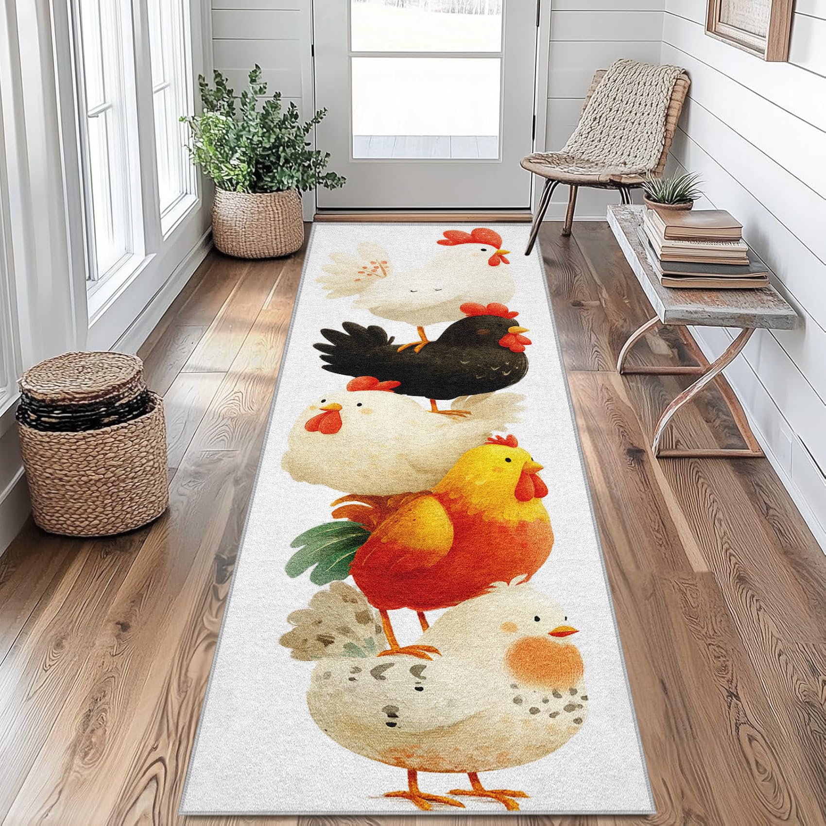 Poulet Tapis de Couloir Animaux de la Ferme Tapis de Couloir Long 60 x 120 cm Passage Antidérapant Lavable en Machine D'entrée Chambre Salon Descente de Lit Poil Ras Rug VI&q210