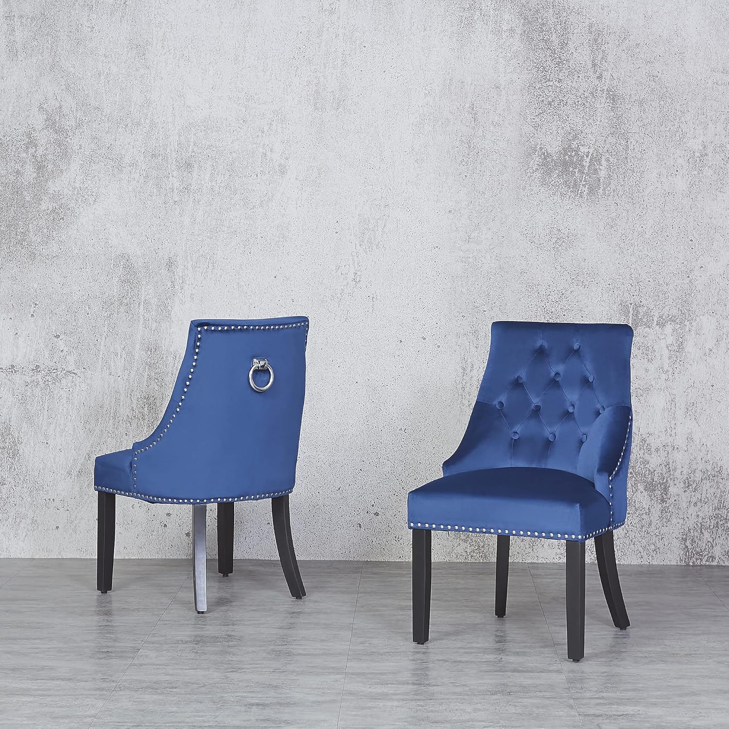 Direct VR Classic Velvet High Back Dining Chairs, Navy seat with Black