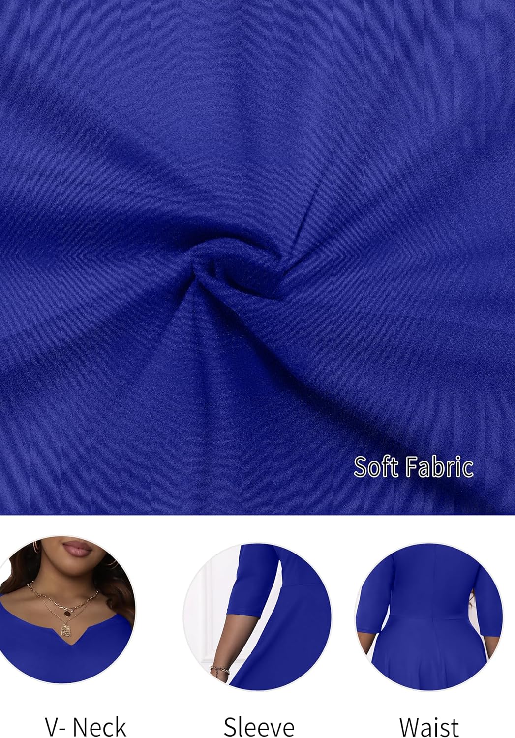 Runwind Plus Size Dresses Women Fit and Flare A-Line Swing Dress 3/4 Sleeve Midi Church Wedding Guest Cocktail Party Dresses - Image 6