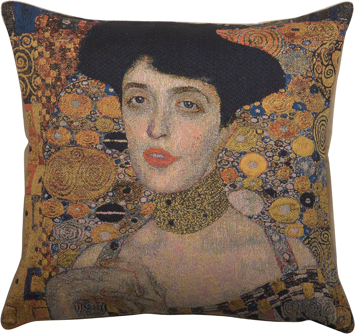 C Charlotte Home Furnishings Inc Lady in Gold II European Cushion Cover | Decorative Cushion Case with Cotton Wool & Viscose | 18x18 Inch Cushion Cover for Living Room | Inspired by Gustav Klimt