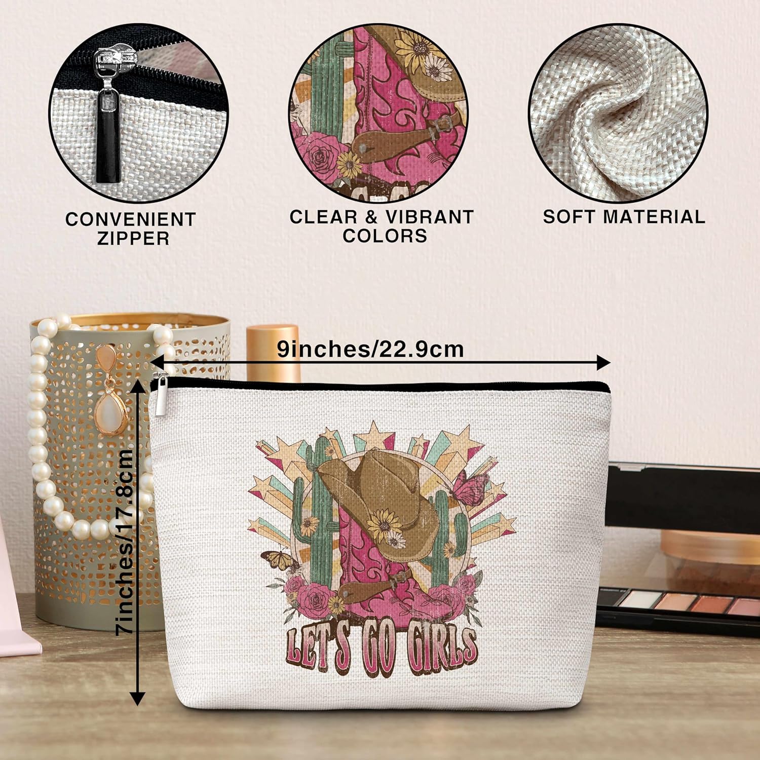 Western Makeup Bag, Let's Go Girls Cosmetic Bags, Cowgirl Makeup Zipper Pouch Bag, Western Cowgirl Hat Boots Disco Ball Cosmetic Pouch Gifts, Birthday Gift For Women Girls, 29 - Image 2
