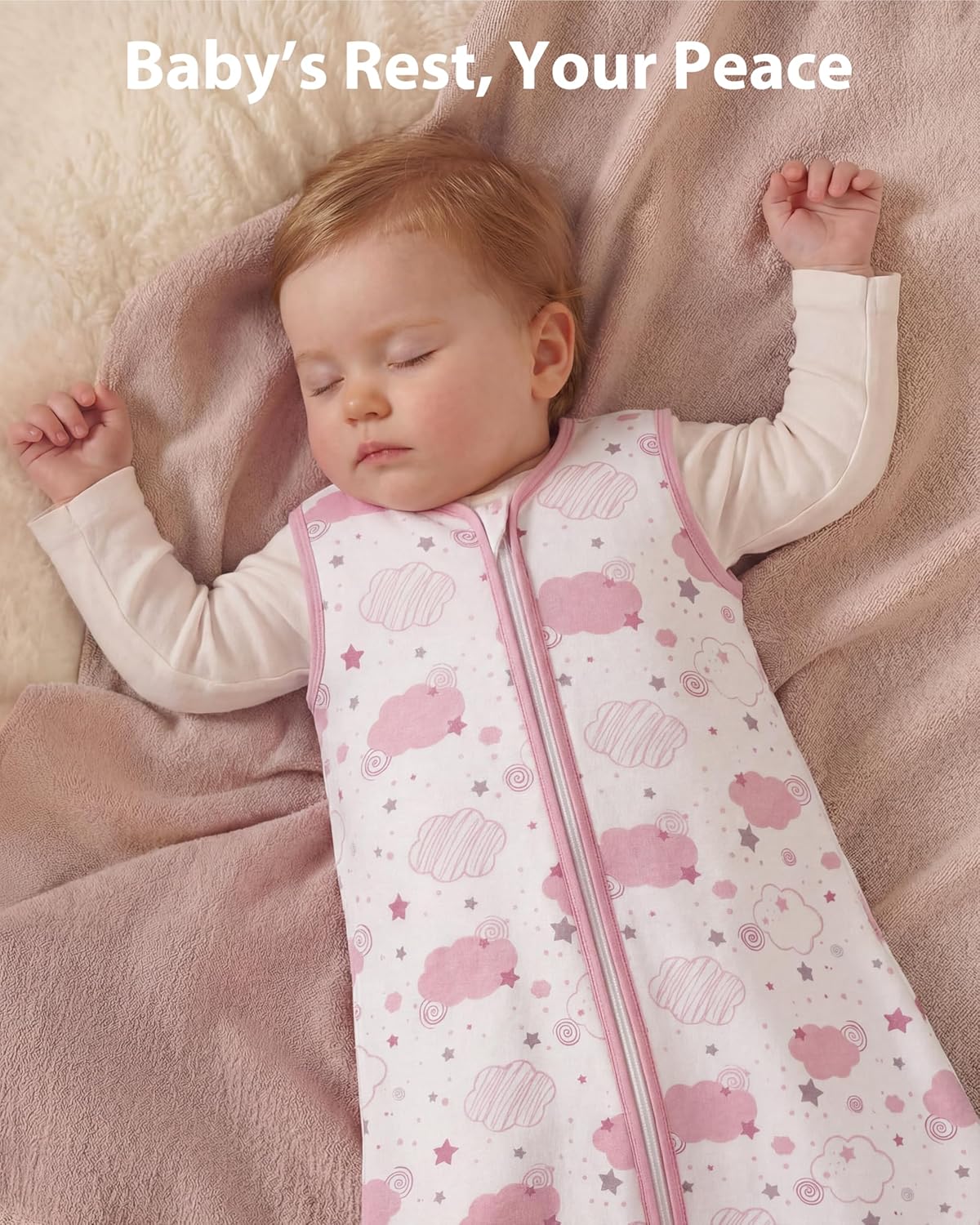 Baby Sleep Sack 6-12 months, 100% Cotton Sleeping Sack for Newborn and Infant, 3 Pack Baby Wearable Blanket, 0.5 Tog Lightweight Double Zipper Sleep Bag Medium Pink Rainbow