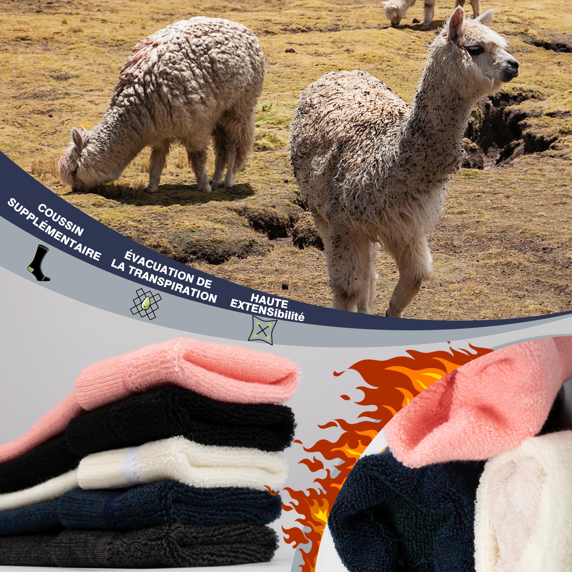 ineepor 2 Paires Chaussette de SKI Laine Alpaga Pour Hommes et Femmes, Chaussettes Thermiques d'hiver de Contention pour Ski, Randonnée, Cyclisme, Sport