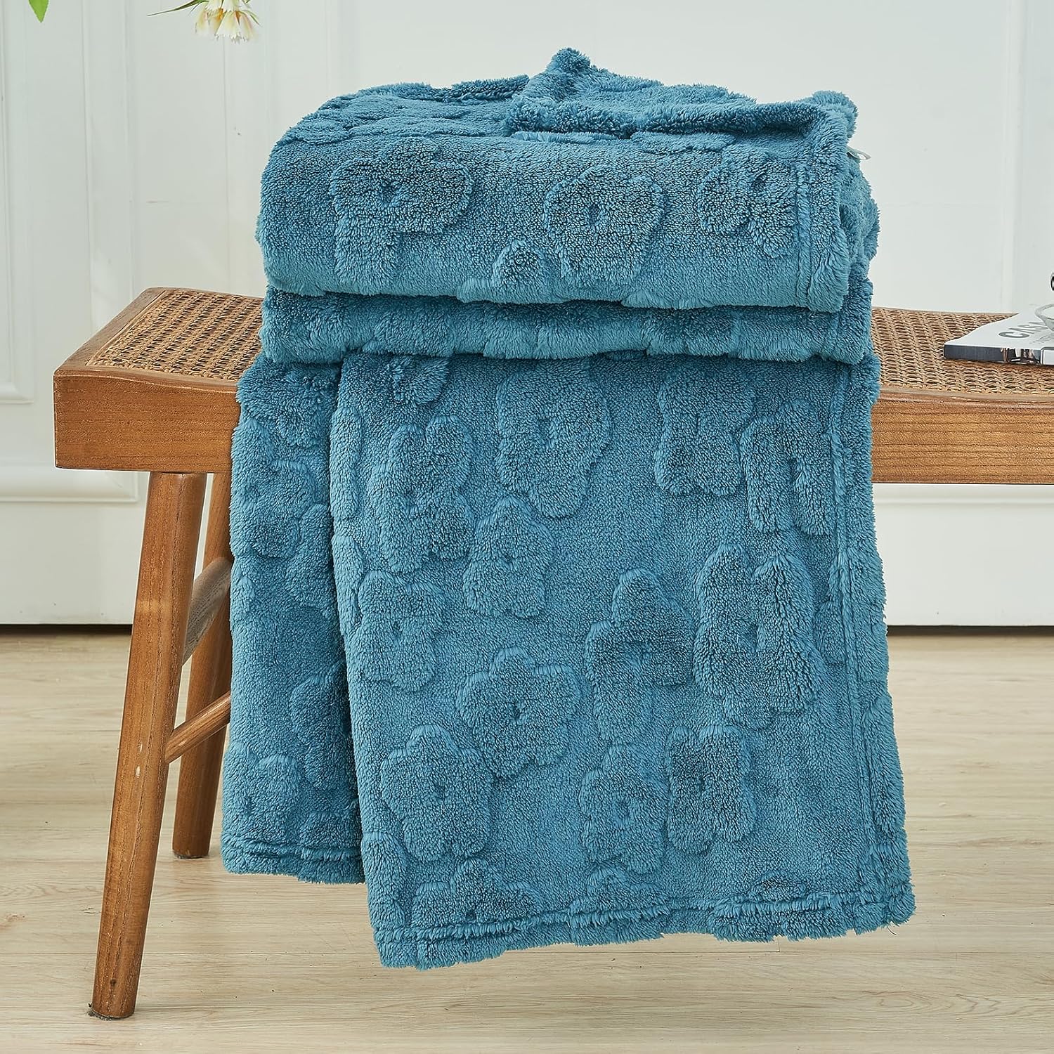 FY FIBER HOUSE Flower Throw Blanket Ultra Soft Blanket Fuzzy Blanket for Bed Couch Sofa, 50"x60", Storm Blue - Image 5