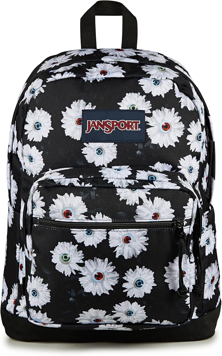 JanSport Right Pack Mochila - Mochila duradera con funda acolchada para portátil de 15", amplio compartimento principal y bolsillo integrado para botella de agua, Eyeball Blossom