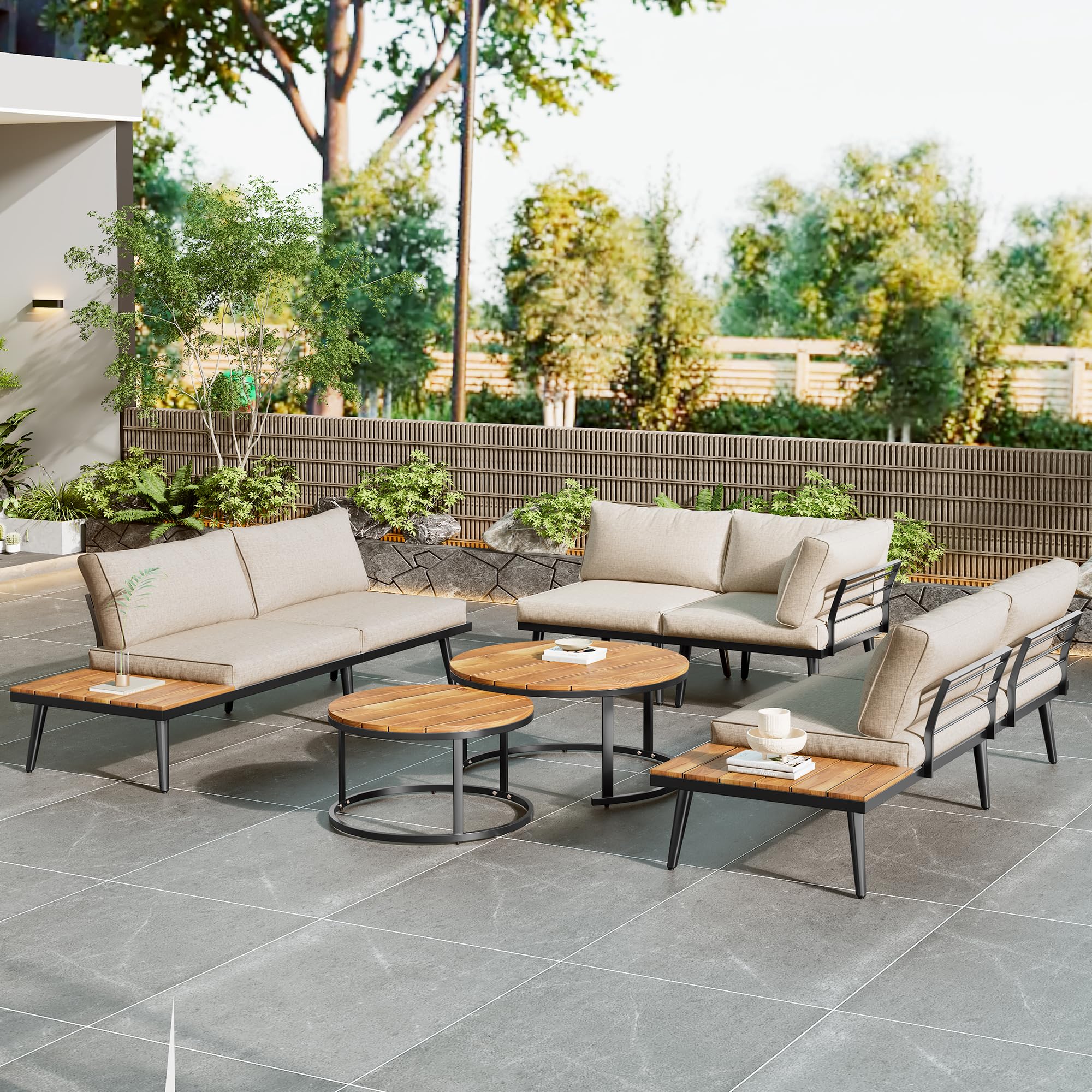 Moimhear Set sala da giardino per 5-6 persone, mobili da giardino in ferro zincato, 6 pezzi