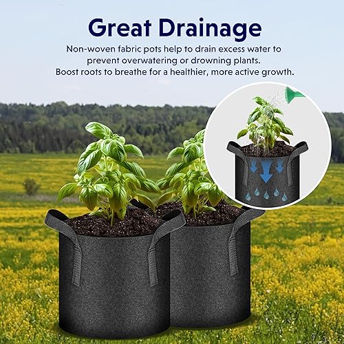 Vista 68 de iPower Grow Bags – Contenedor con aireación de tela no tejida gruesa, con asas de correa para plantas y macetas de jardín. Beige Bronceado