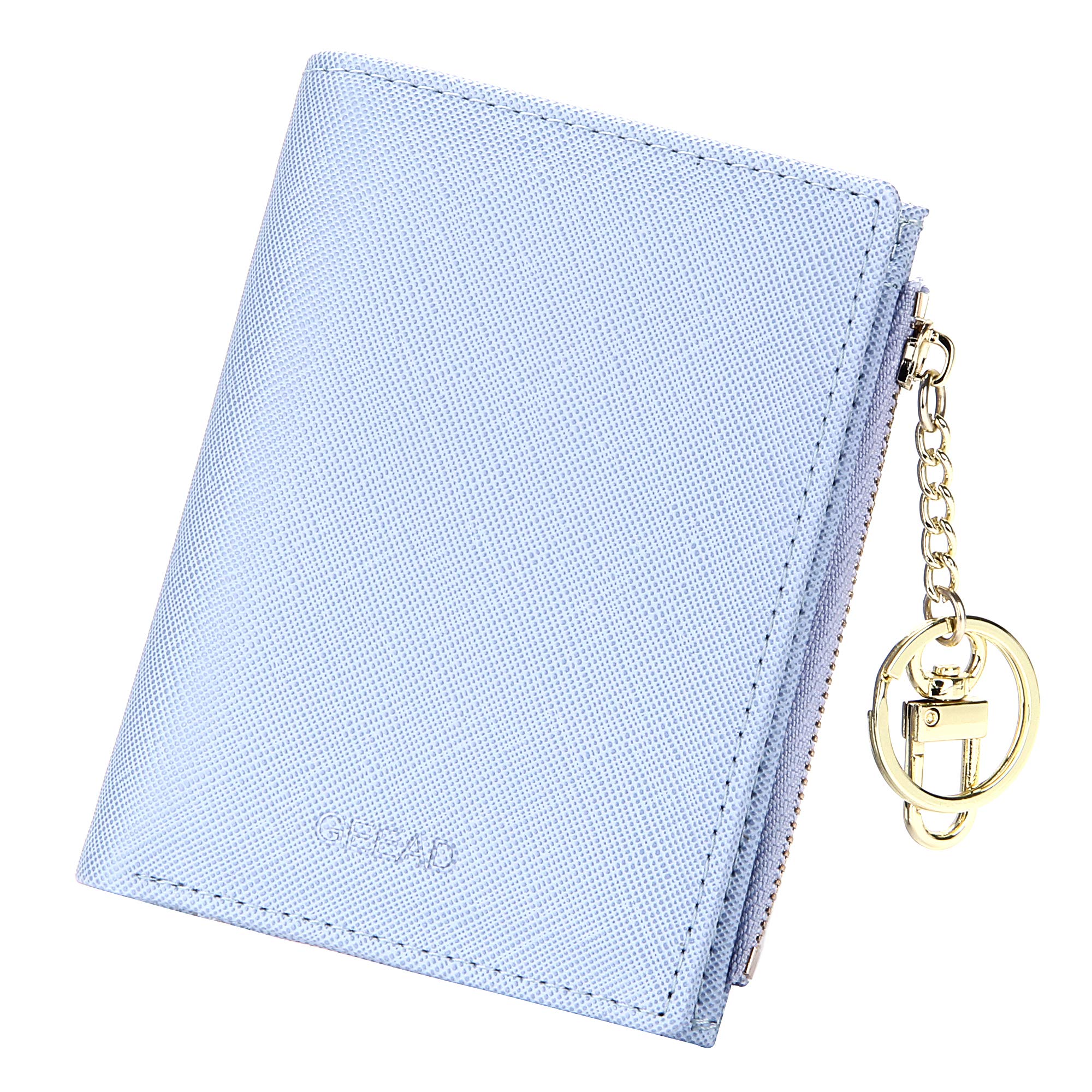 GEEAD Small Wallets for Women Bifold Slim Coin Purse Zipper ID Card Holder PU Leather Blue