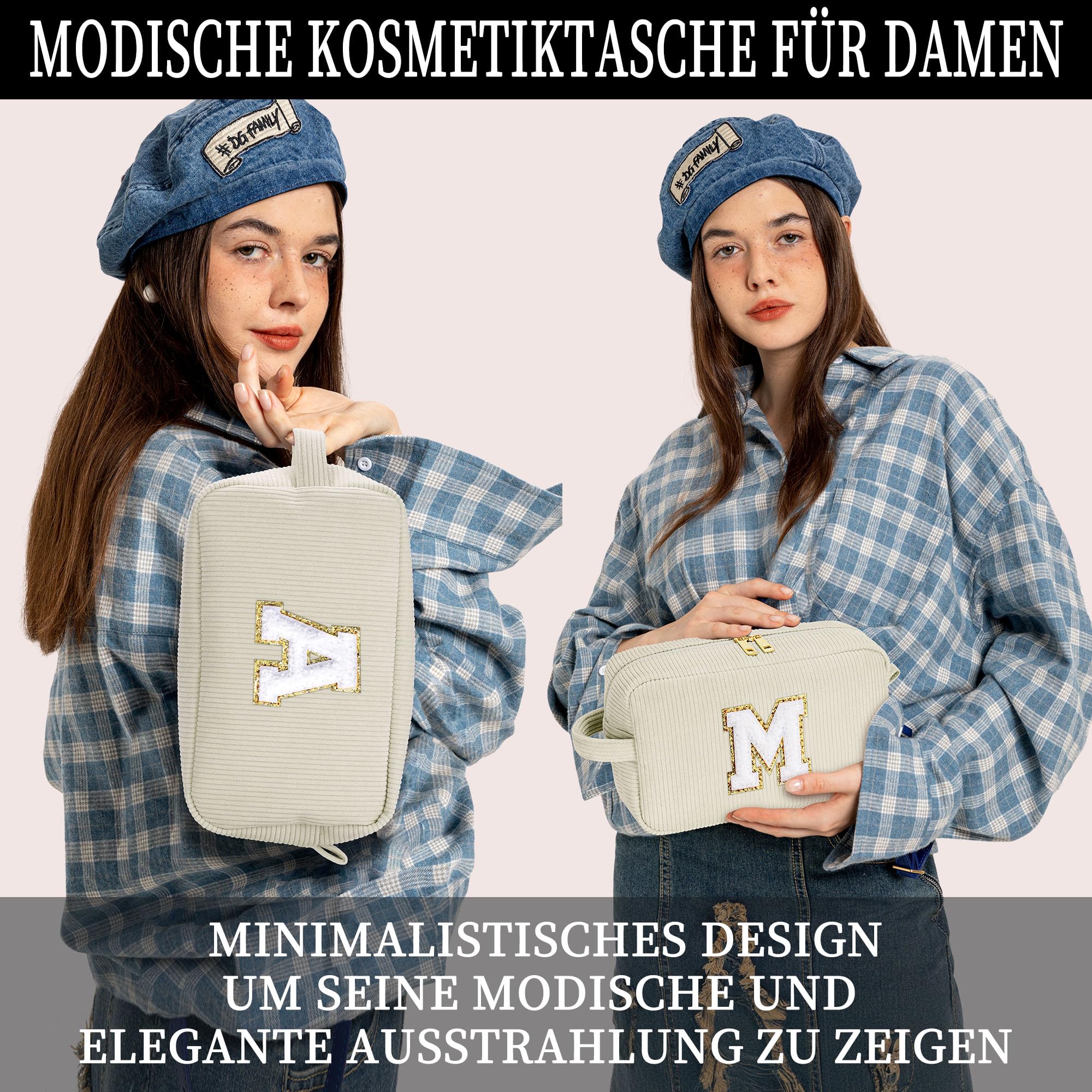 YOOLIFE Geburtstagsgeschenk Mädchen 3 4 5 6 7 8 9 10 11 12 13 14 Jahre, Kosmetiktasche Kulturbeutel Kulturtasche Make up Tasche Schminktasche Travel Bag Waschtasche Geschenk für Kinder Damen, Beige L