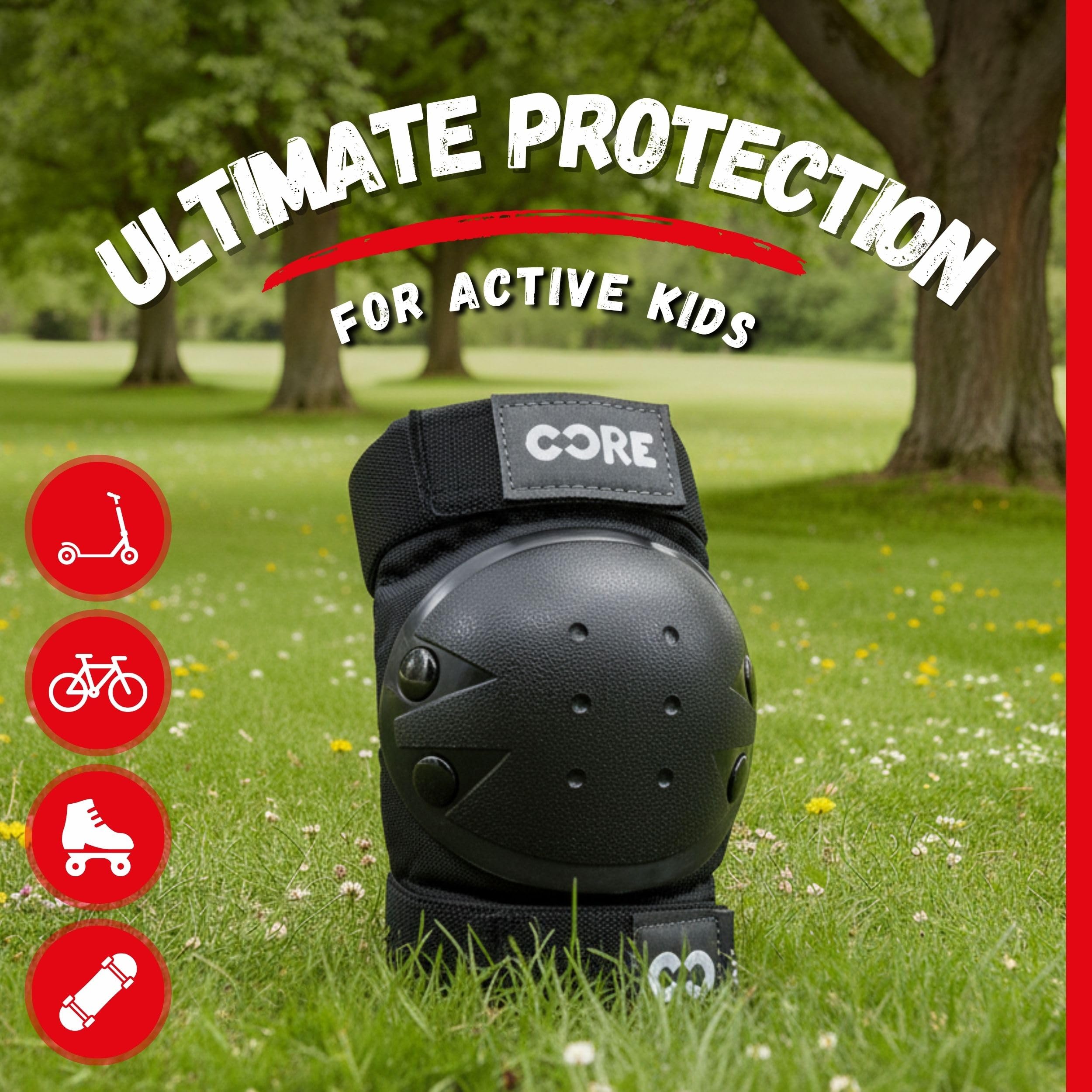 CORE Junior Dreifach-Pad-Set, Knieschoner, Ellenbogenschützer, Handgelenkschoner, 6-in-1-Schutzausrüstungs-Set für Kinder, Jugendliche, Erwachsene, für Skateboarden, Roller, Radfahren, BMX, Skaten
