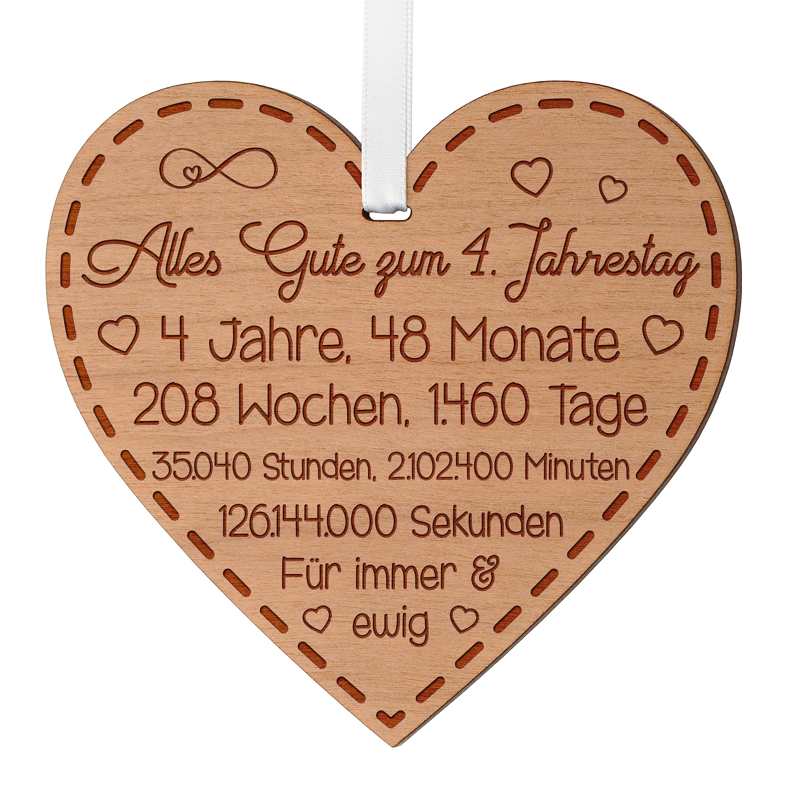 BLAZING EAGLE DESIGNS 4. Jahrestag Geschenk für Paare 4. Hochzeitstag Geschenke für ihn und sie Jubiläumsgeschenk für Ehemann 4 Jahre Jubiläum Holzherz zum Aufhängen mit Gravur Erinnerung für Ehefrau