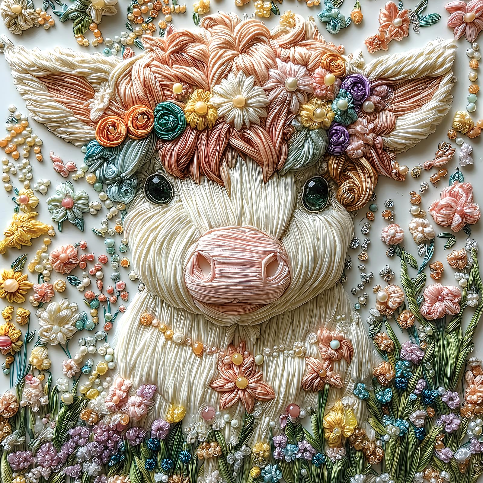 Crystal Highland Cow 500 Piece Puzzles for Adults Cute Cow Flower Animal Jigsaw Puzzles 500 Pieces Highland Cow Diamond Art Difficult Unique Family Challenging Puzzle (20"x20")