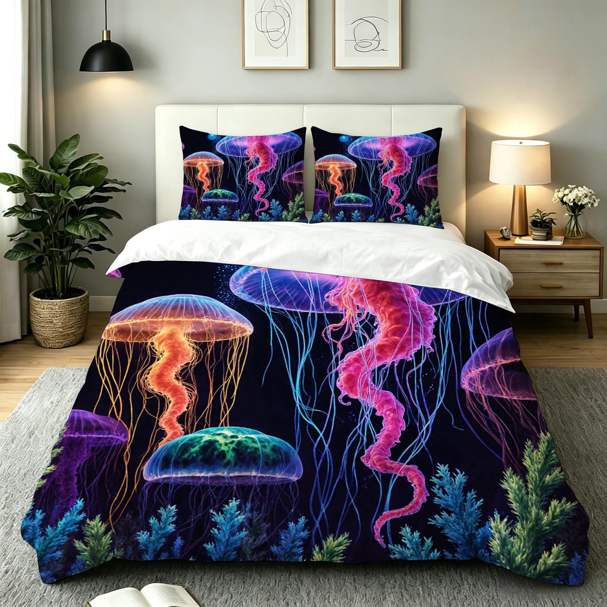 Housse de couette méduse violette 140x200 anti-plis en microfibre douce avec fermeture éclair