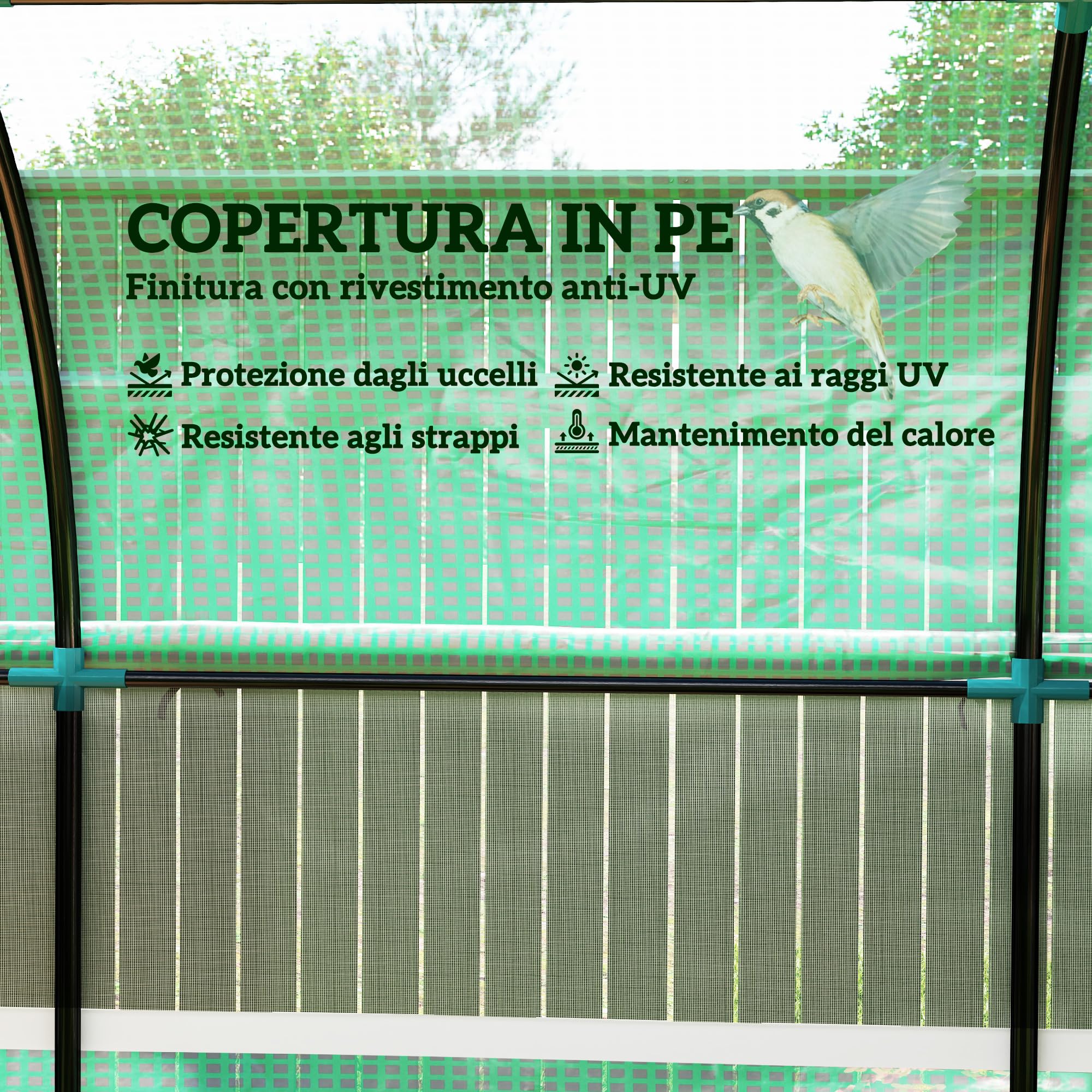 Outsunny Serra da Giardino a Tunnel 3x2x2 m con Porte e Finestre Avvolgibili, Serra per Orto con Struttura in Acciaio e Copertura PE, per Orto Verdure Fiori Frutta, Anti UV, Verde