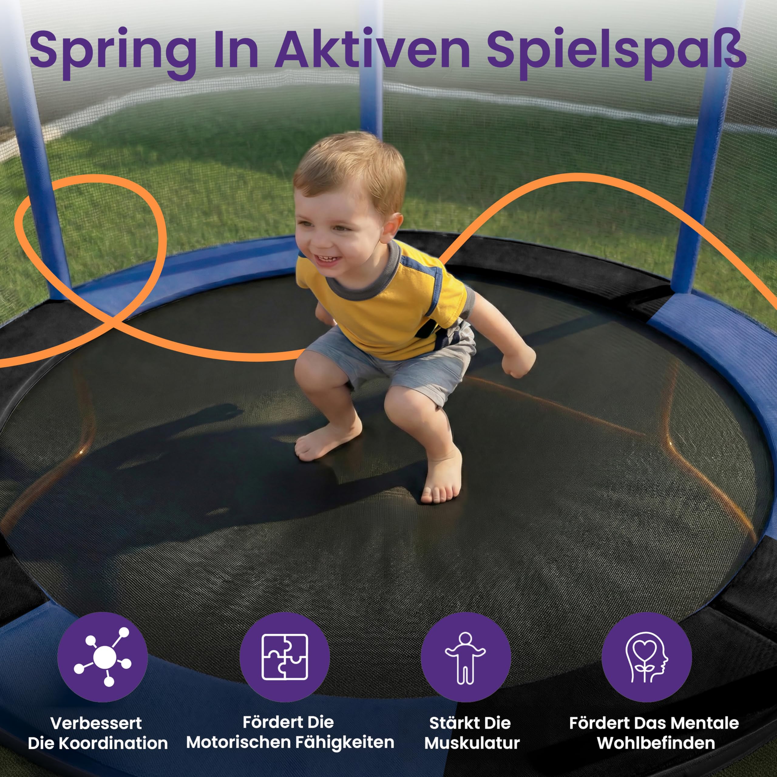 Hurtle Kindertrampolin - 140 cm mit Sicherheitsnetz – Trampolin Kinder Indoor Outdoor mit Haltestange, Schaukel, Ringe, Boxsack und Bällen bis 200 kg belastbar - 4