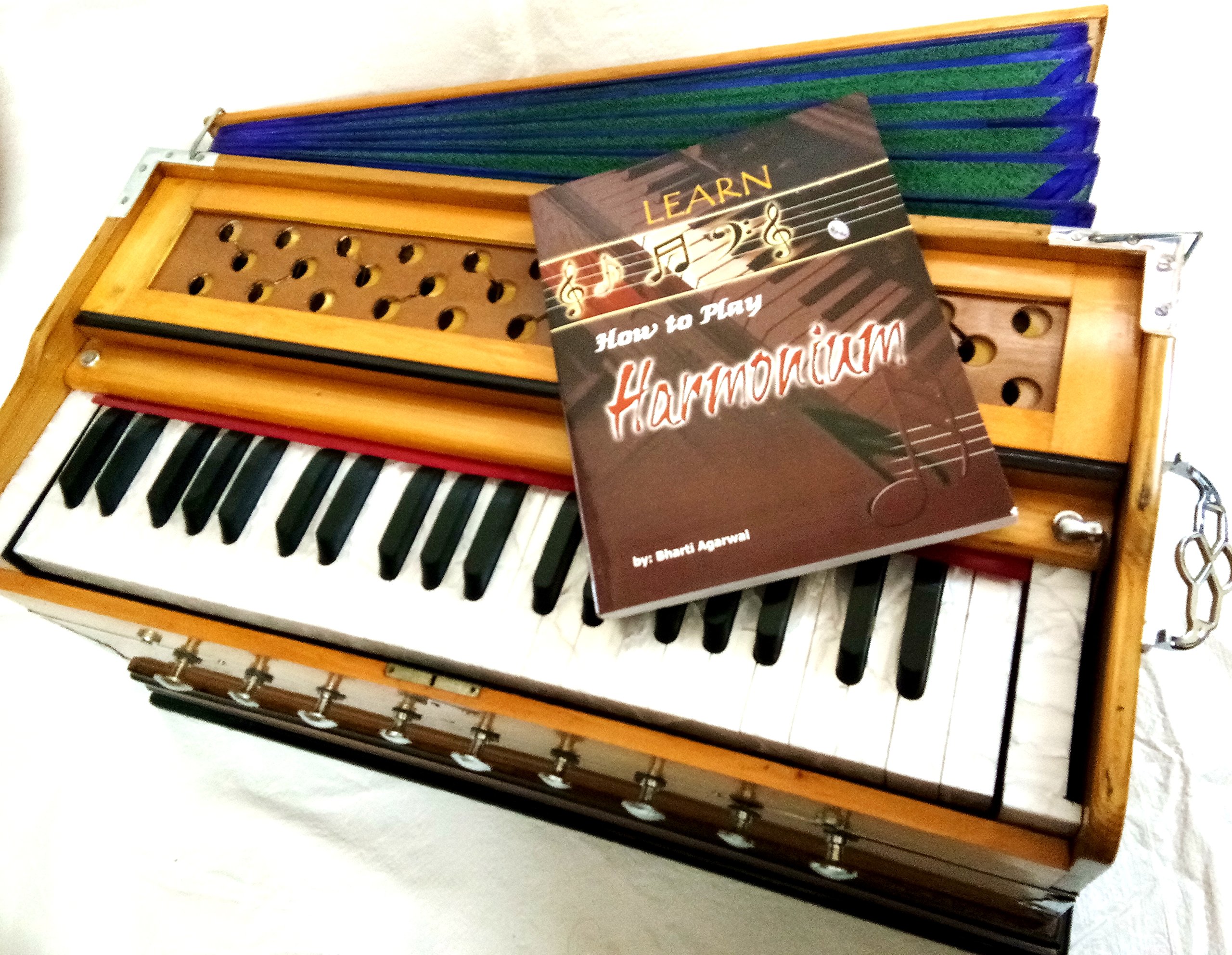 Indisches Maharaja Harmonium 9 Blendenstufen, 3½ Oktave, Doppelzungenblatt, Koppler, natürliche Farbe, Standard, A440 gestimmt, Musikinstrument, indische Sangeeta