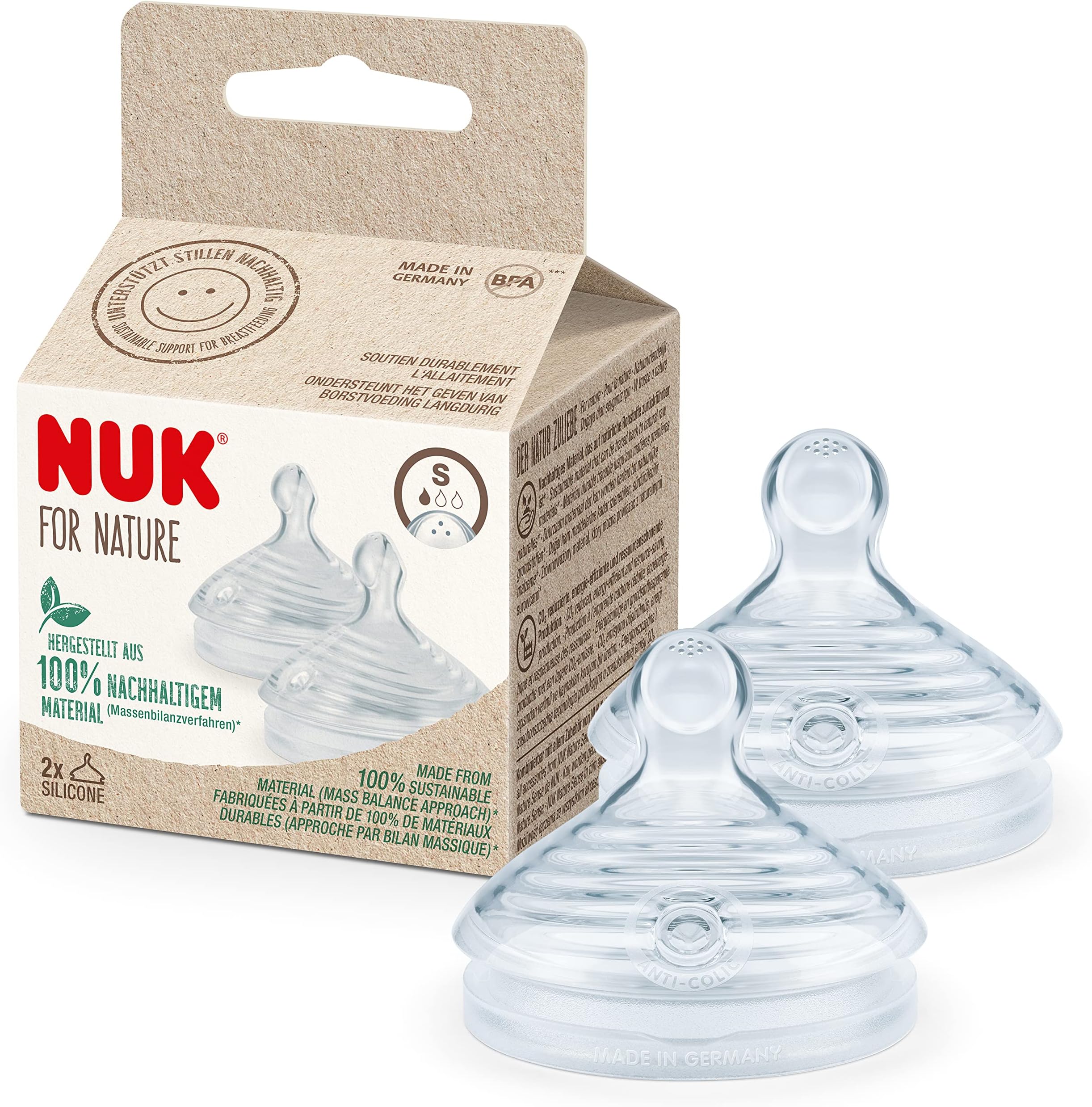 for Nature Replacement Baby Bottle Teats | Small (0-6 Months) | Breast-Like Silicone with Anti Colic Vent | Sustainable, BPA-Free Materials | 2 Count