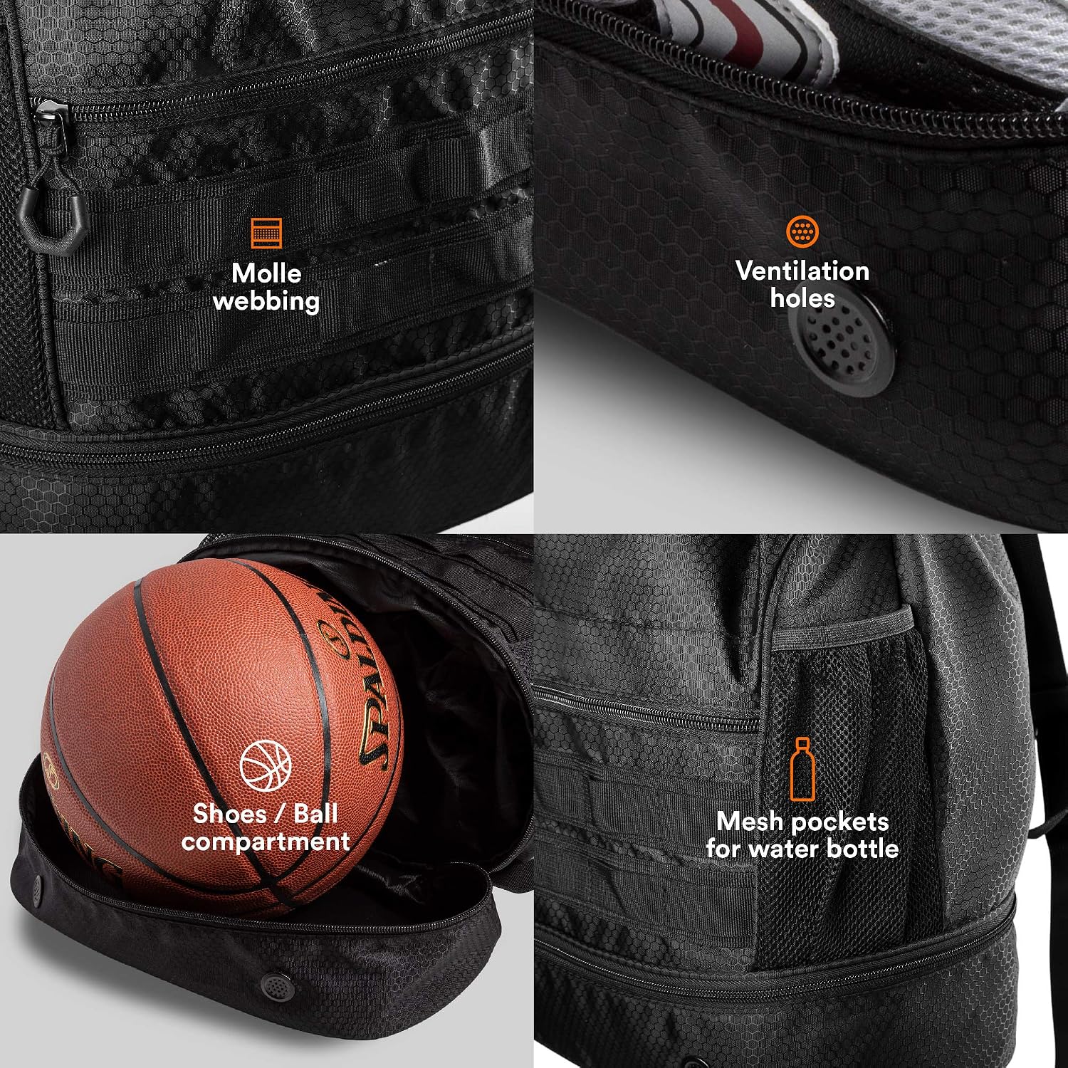 Fitdom Drawstring Backpack with Shoe Compartment Large Black Gym Sports String Cinch Backpack Athletic Sackpack