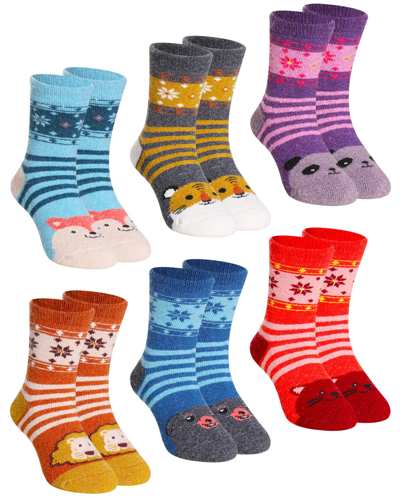 DoSmart Children's Winter Warm Wool Solid Color Socks Kids Boy Girls Hiking Thermal Boot Crew Socks 6 Pairs