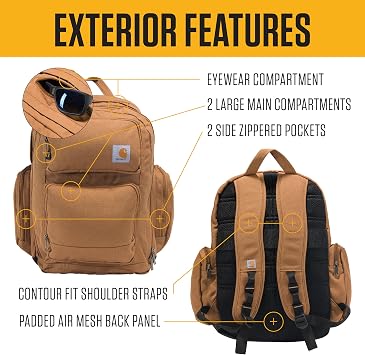 Carhartt 35L Triple-Compartment Backpack, Durable Pack with Laptop Sleeve and Duravax Abrasion Resistant Base, Black