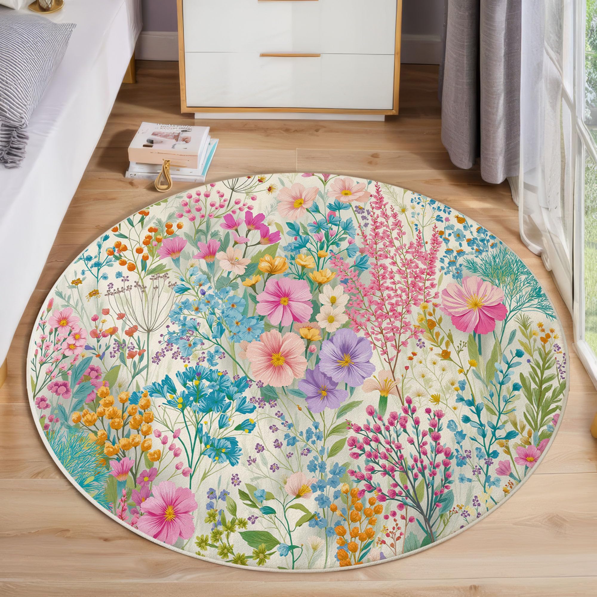 Tapis de chambre d'enfant lavable aquarelle branches feuilles