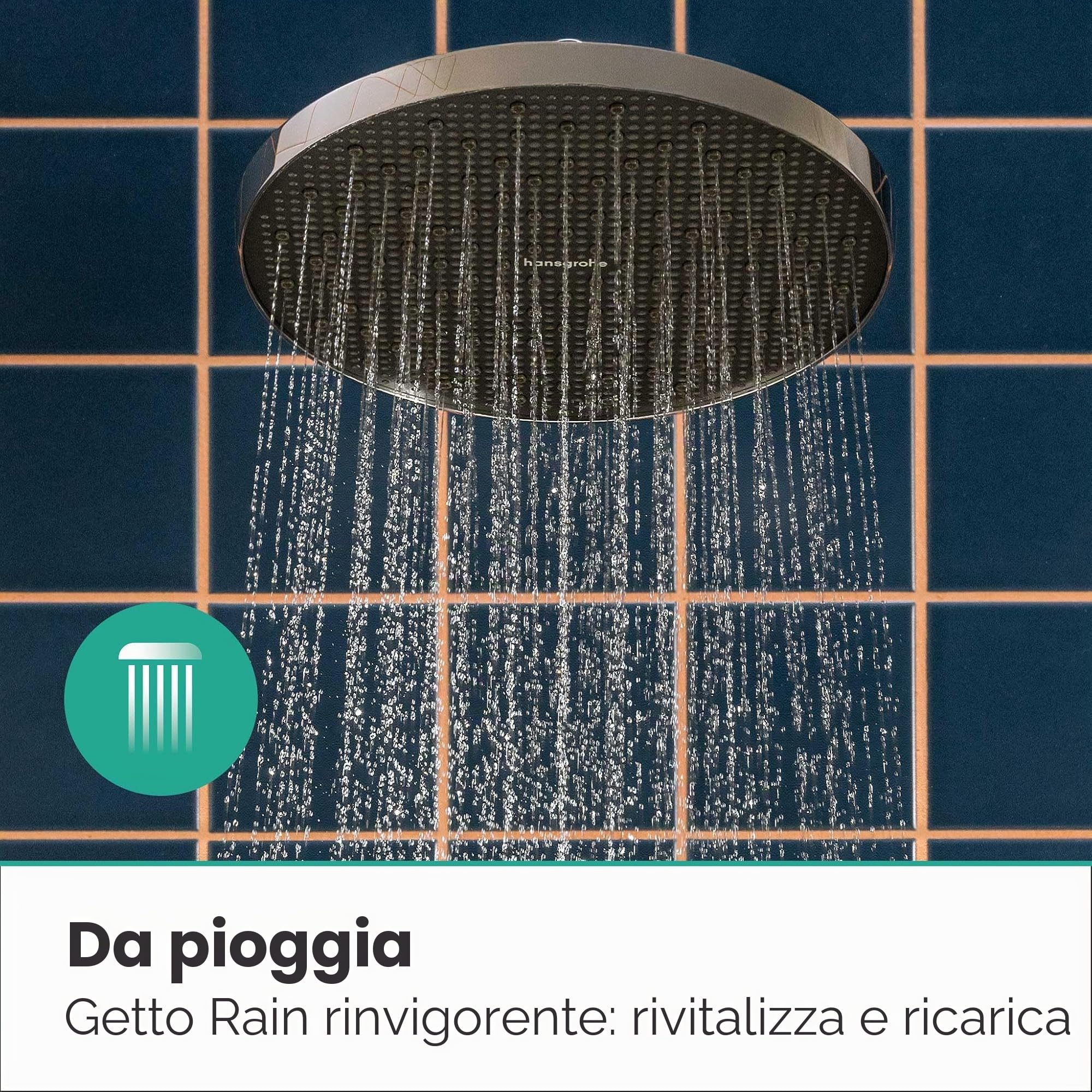 hansgrohe Activera S - Soffione doccia a risparmio idrico 6 l/min (EcoSmart+), Doccia a pioggia rotondo (240 x 240 mm) con 1 getto per montaggio a parete/soffitto, cromo, 28057000