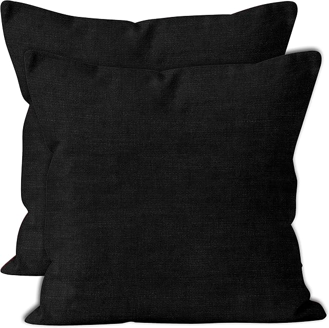 Encasa Homes Chenille Cushion Covers 2 pcs Set - Black - 50 x 50 cm Textured Solid Colour, Soft & Smooth, Square Accent Decorative Cushion for Couch, Sofa, Chair, Bed & Floor