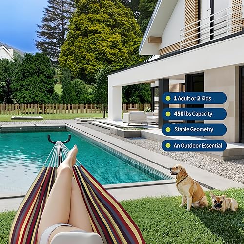 Miniatura 5 de Hamaca con soporte, capacidad de 500 libras, juego de hamaca portátil para exteriores, interiores, patio, jardín y campamento, incluye bolsa de