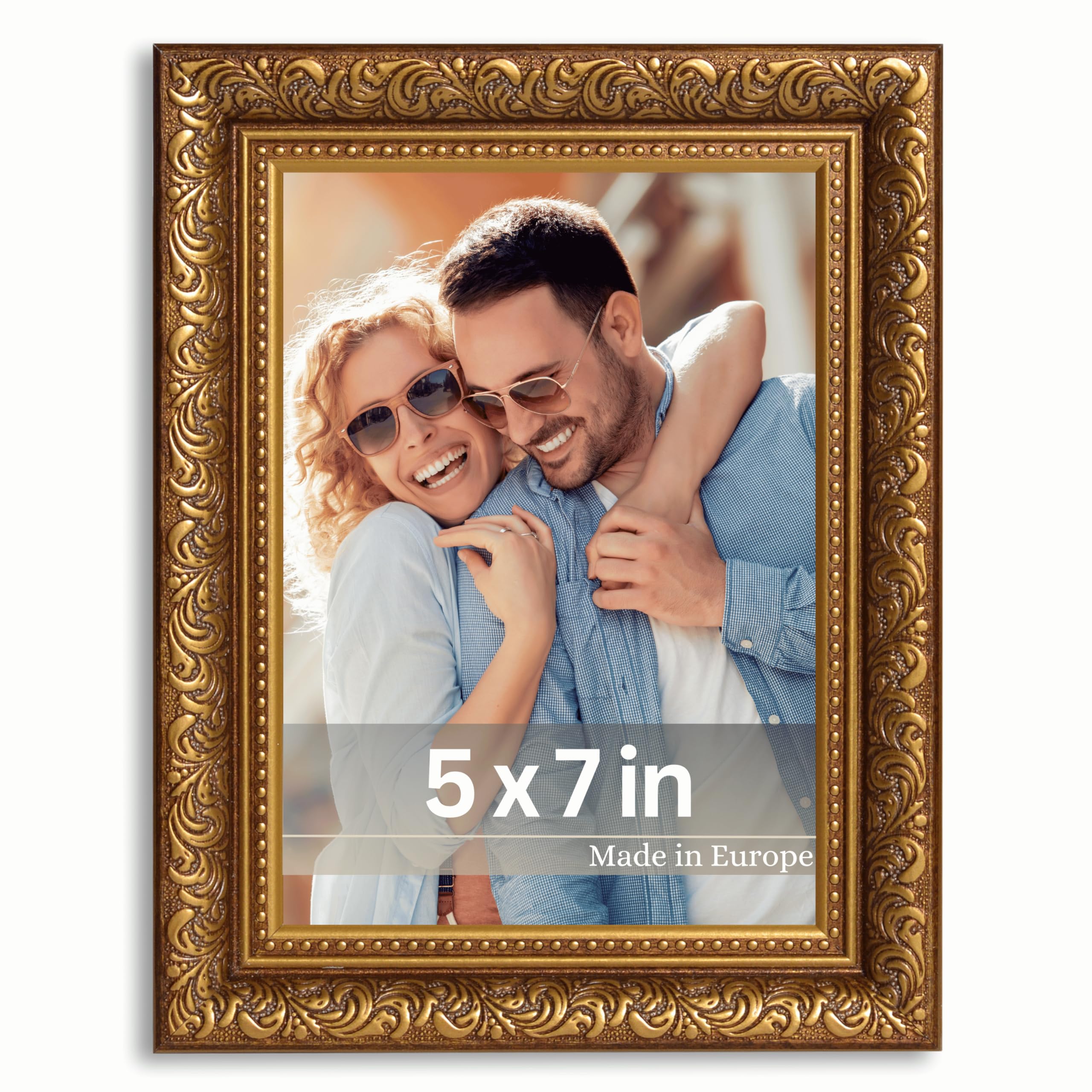 VictoR 5x7 Picture Frame Rubens Brown Gold - Picture Frames 5x7 - with Shutterproof Acrylic Glass - Antique - Brown 5 by 7