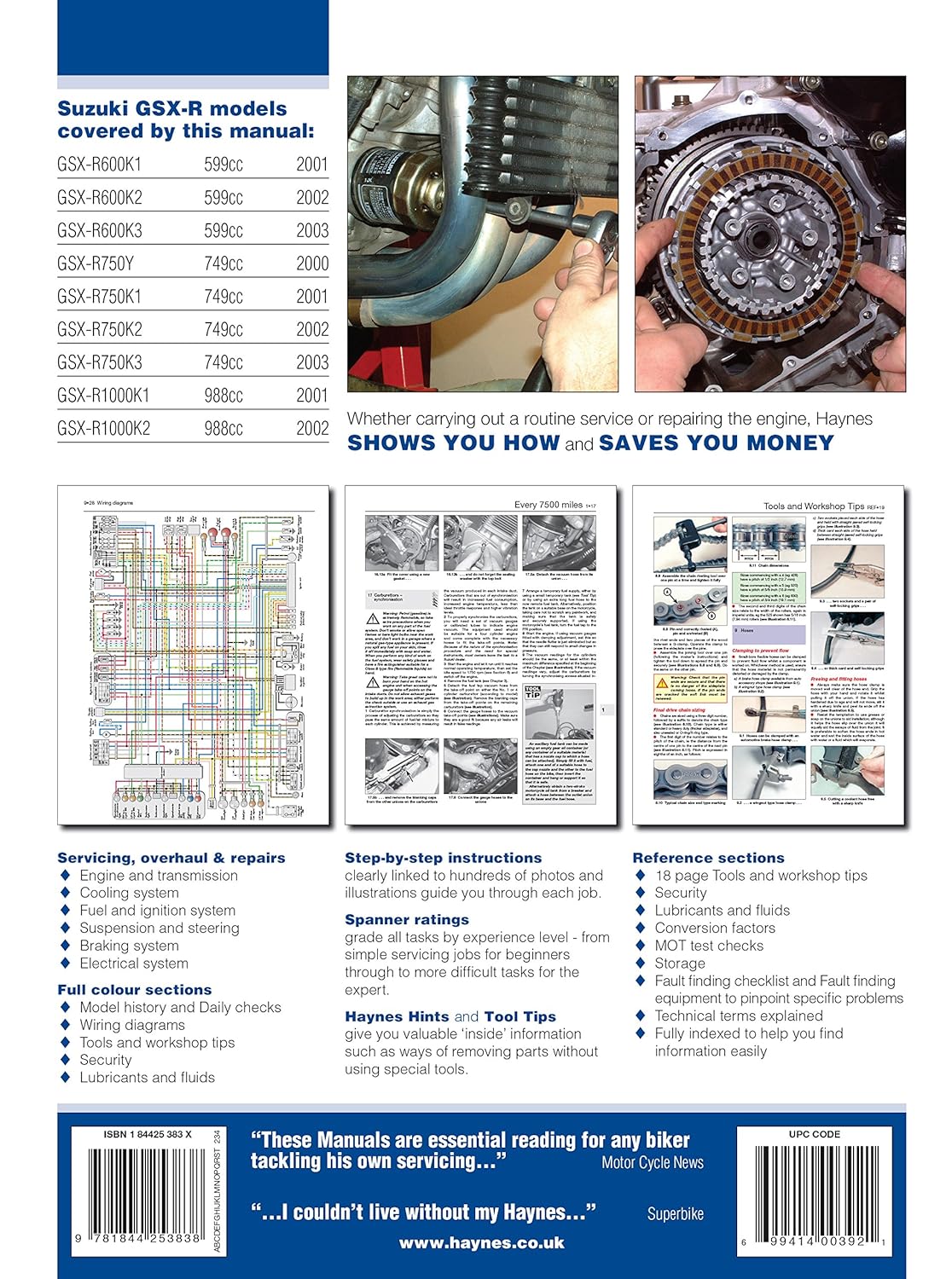 Suzuki GSX-R600 '01 to '03, GSX-R750 '00 to '03 & GSX-R1000 '01 to '02 (Haynes Service & Repair Manual)      Paperback – March 1, 2016
