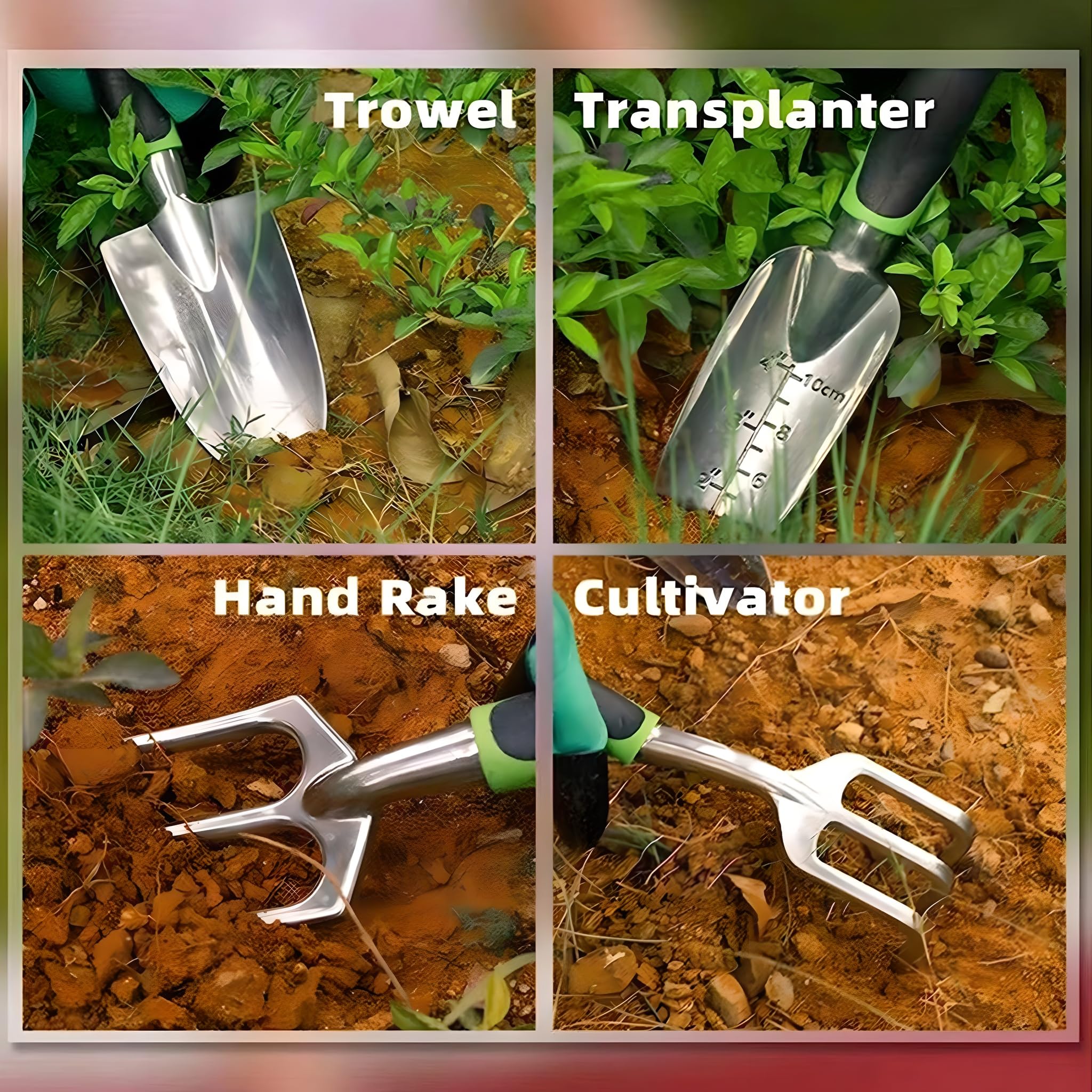 Conjunto de Herramientas de Jardín de Servicio de 11 Piezas con Bolsa de Almacenamiento 2 en 1, Kit de Jardinería de Mango Sin Deslizamiento para Mujeres y Hombres, Ideal para Plantar, Cultivo