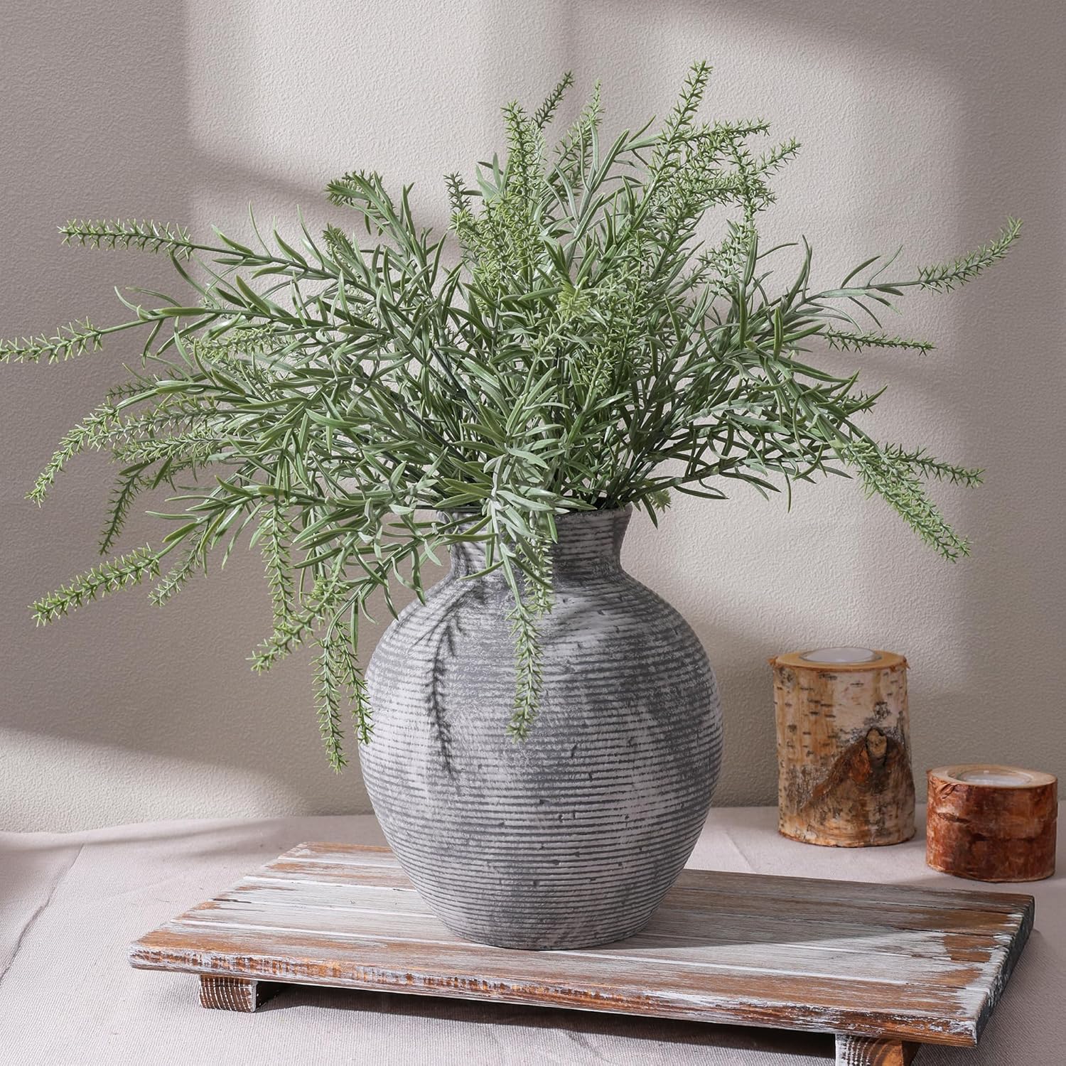 ceramic flower vase home decor, 7.4 in farmhouse table vases retro vintage living room kitchen bedroom decoration pottery decorative vases for flowers house shelf office desk dining entryway, grey 7.4 in - grey