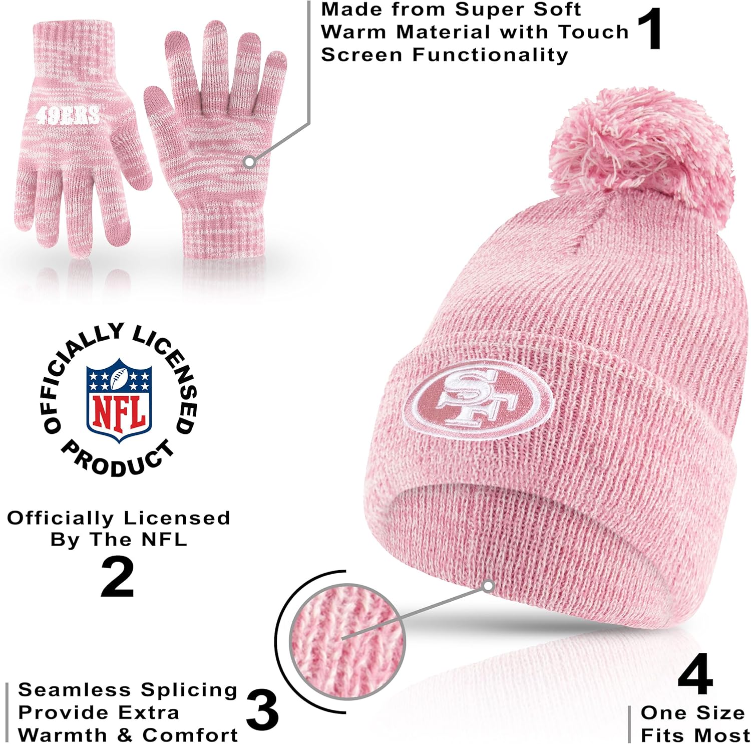 Ultra Game Adults NFL Official Super Soft Winter Beanie Knit Hat with Warm Touch Screen Gloves