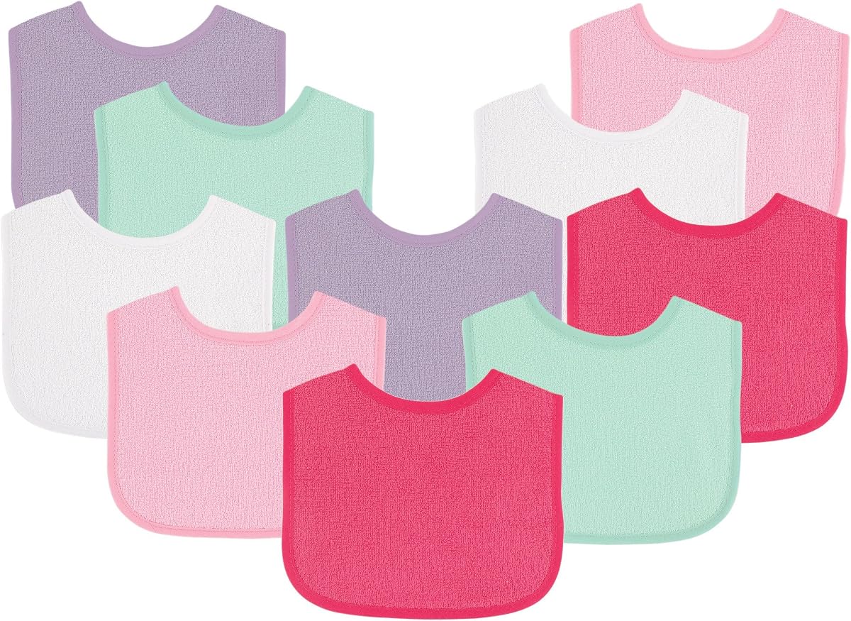 Luvable Friends Unisex Baby Cotton Terry Bibs, Niña Menta Sólida, Talla Única