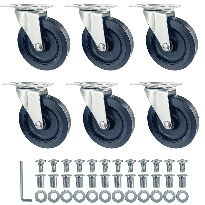 Kit com 6 Rodízios para Maca de Mecânico Kilixin M55, Rodas de Nylon com Rolamento de Aço, 7,6 cm, para Macas Plásticas de 91,4 a 101,6 cm
