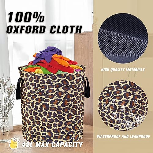 Miniatura 6 de Cesta de lavandería plegable de tela Oxford con diseño de leopardo marrón, bolsa de lona divertida, organizador de almacenamiento de ropa, cubo para