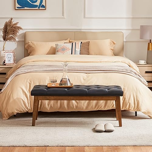 Miniatura 9 de HUIMO Banco de entrada, cuero negro, madera maciza, duradero y resistente al desgaste